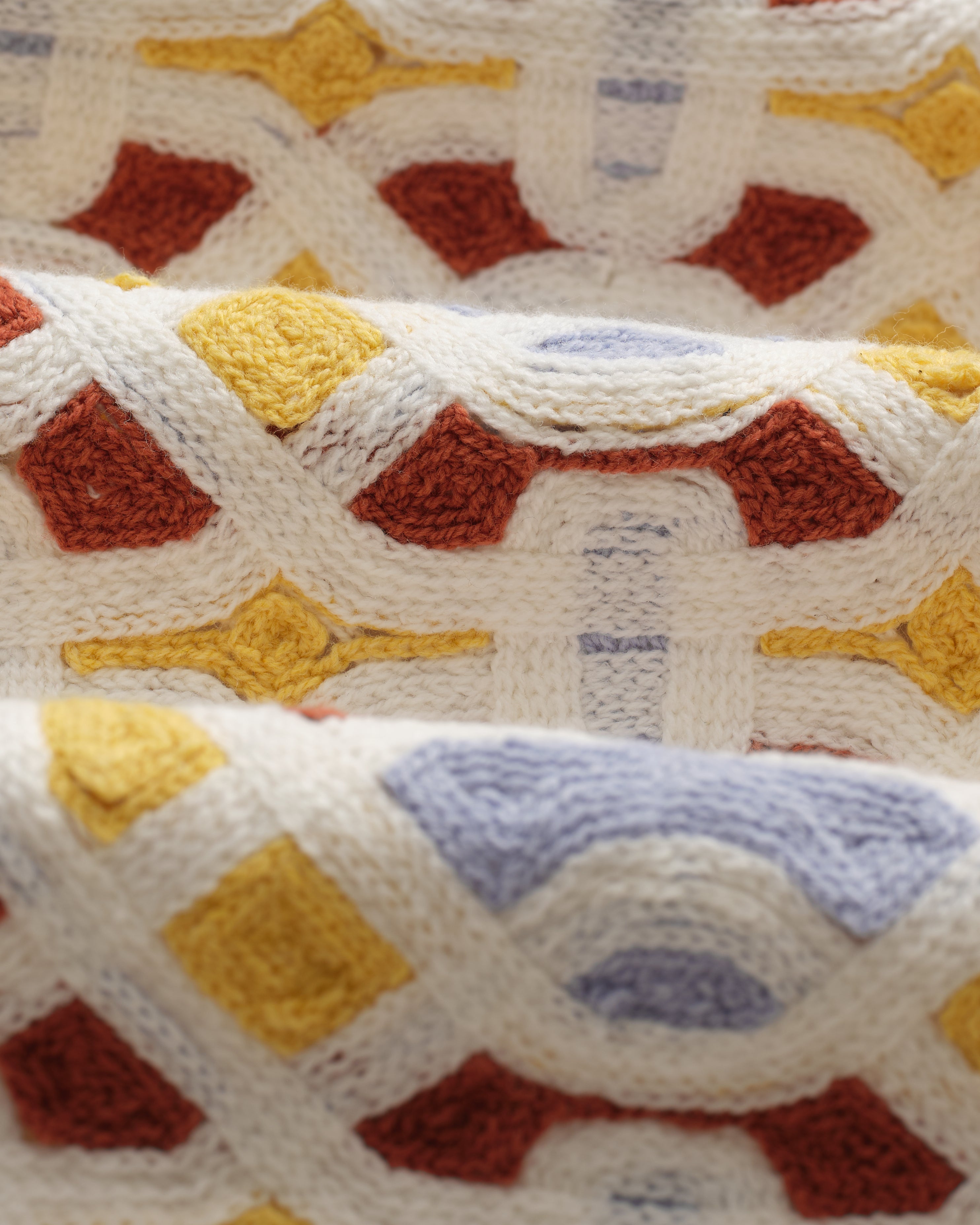 Dorset - Ecru And Multicolour Crochet Knitted Polo Shirt