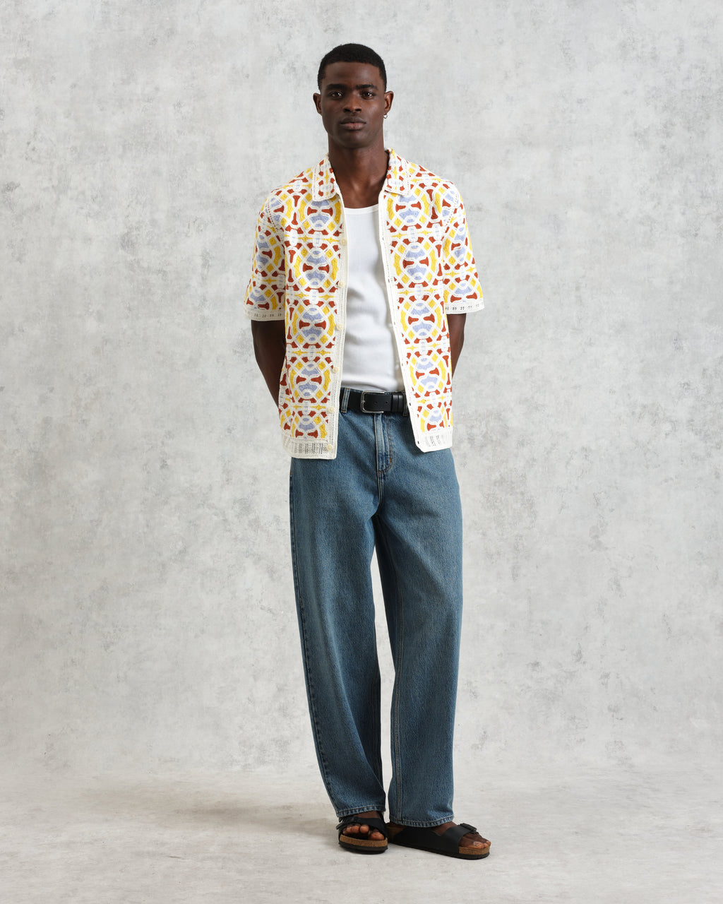 Dorset - Ecru And Multicolour Crochet Knitted Polo Shirt