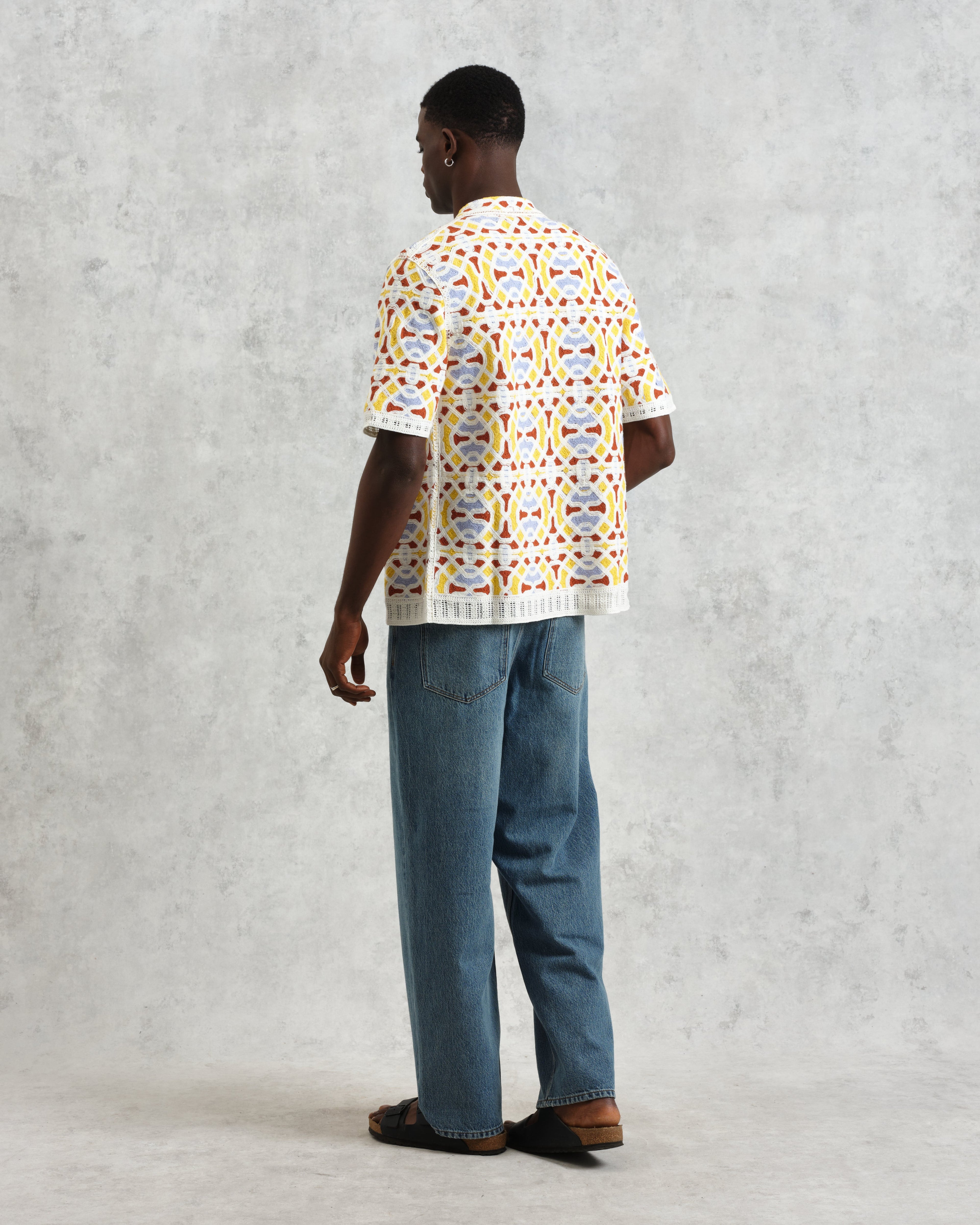 Dorset - Ecru And Multicolour Crochet Knitted Polo Shirt