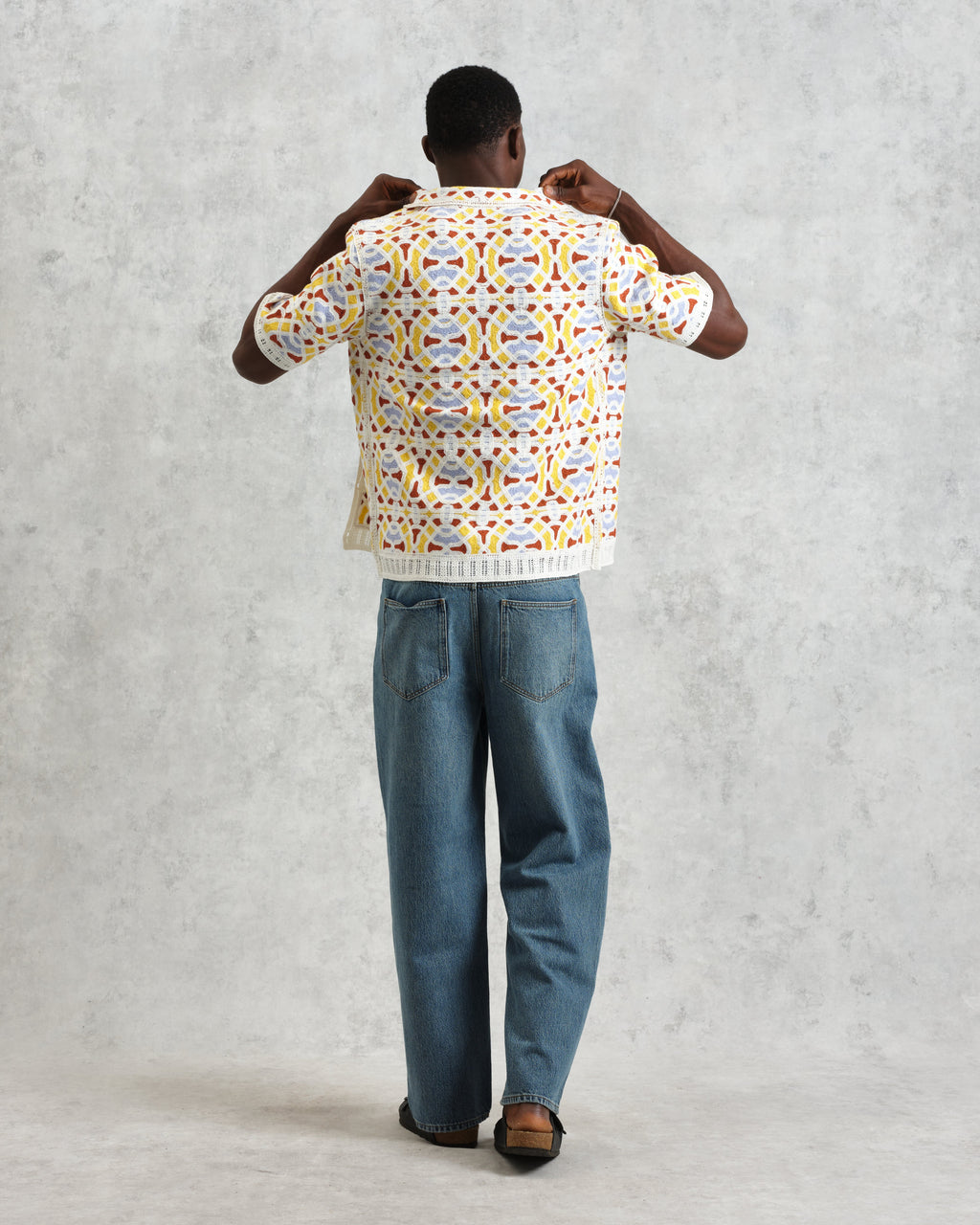 Dorset - Ecru And Multicolour Crochet Knitted Polo Shirt