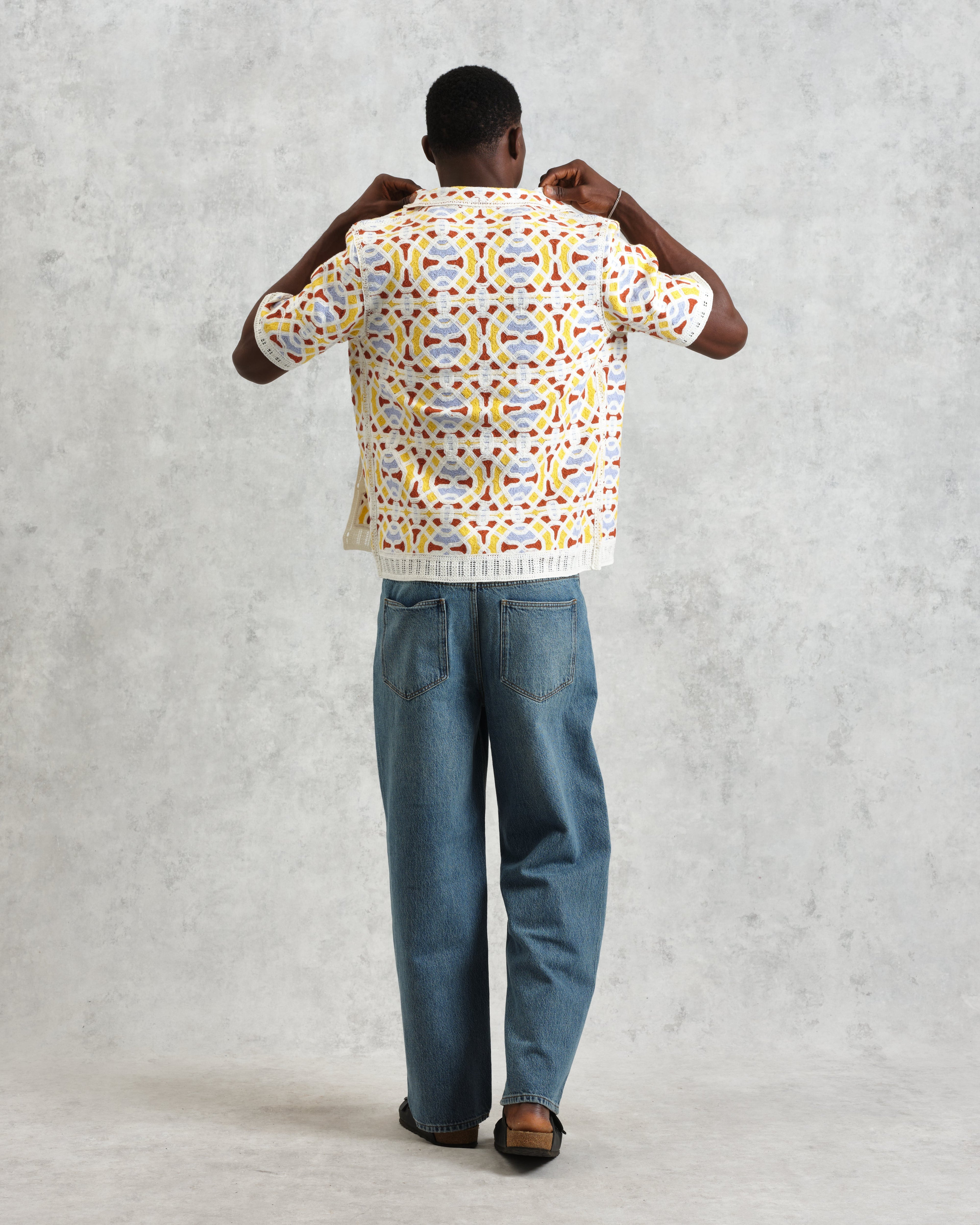 Dorset - Ecru And Multicolour Crochet Knitted Polo Shirt