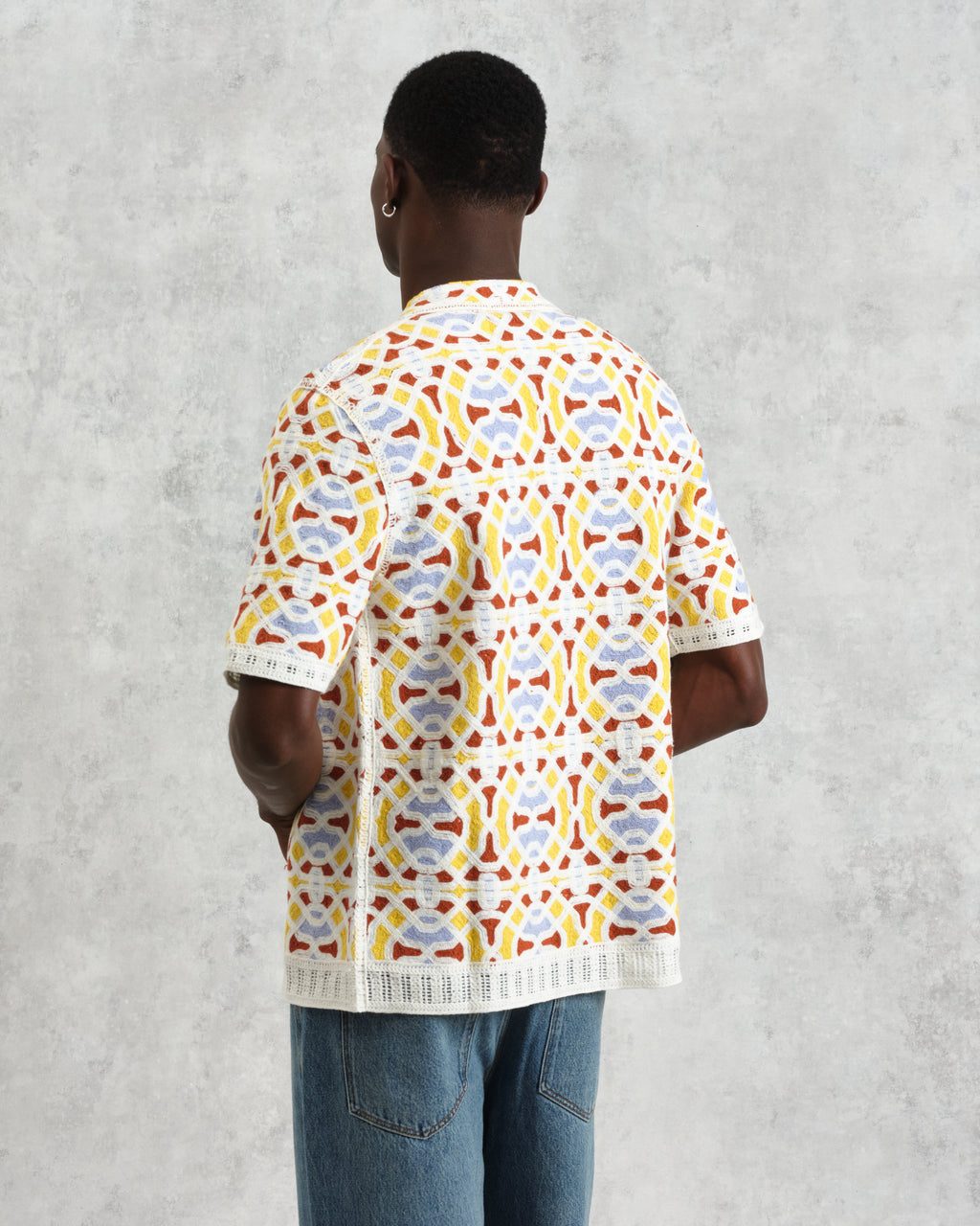 Dorset - Ecru And Multicolour Crochet Knitted Polo Shirt