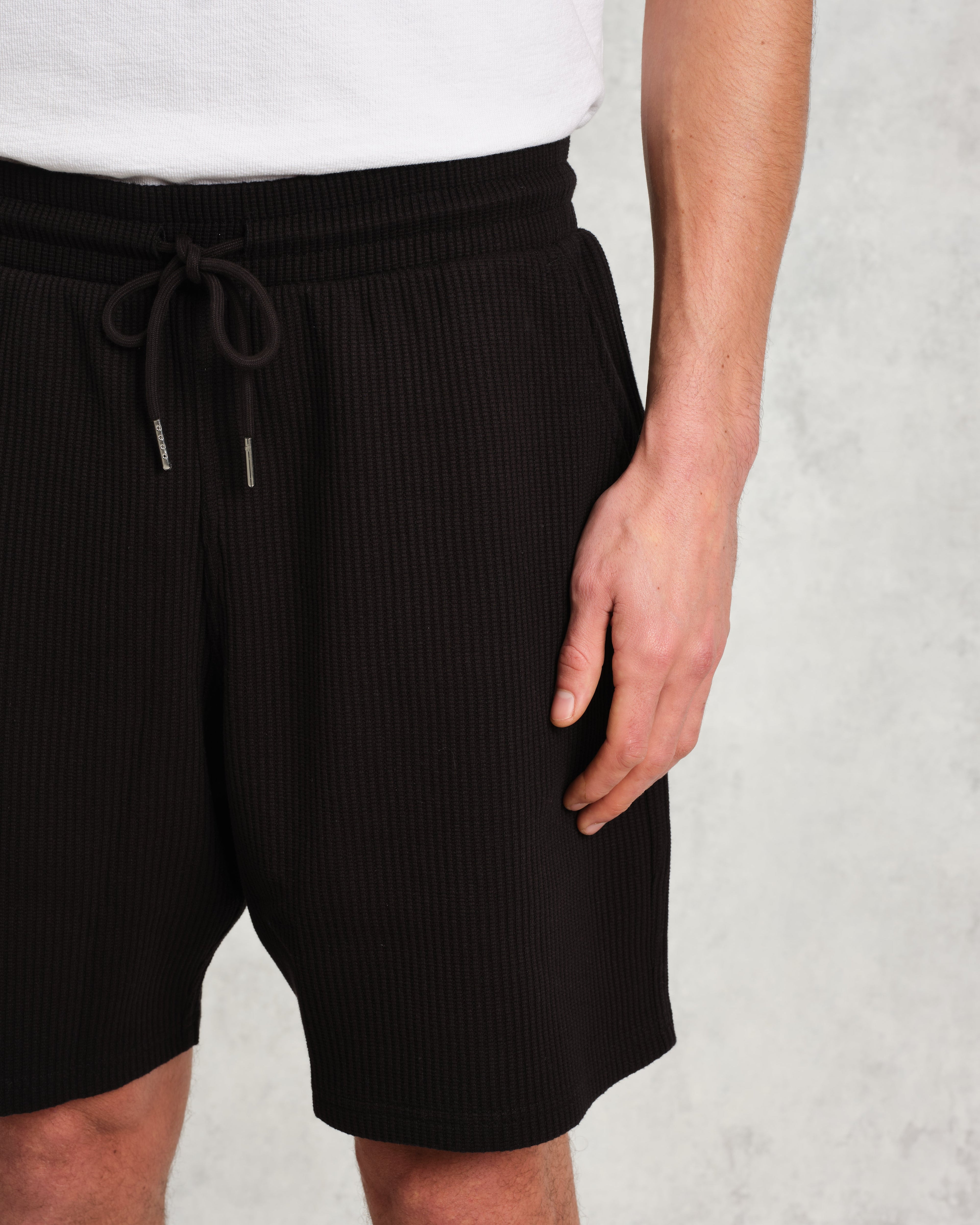 Dudley - Black Textured Waffle Shorts