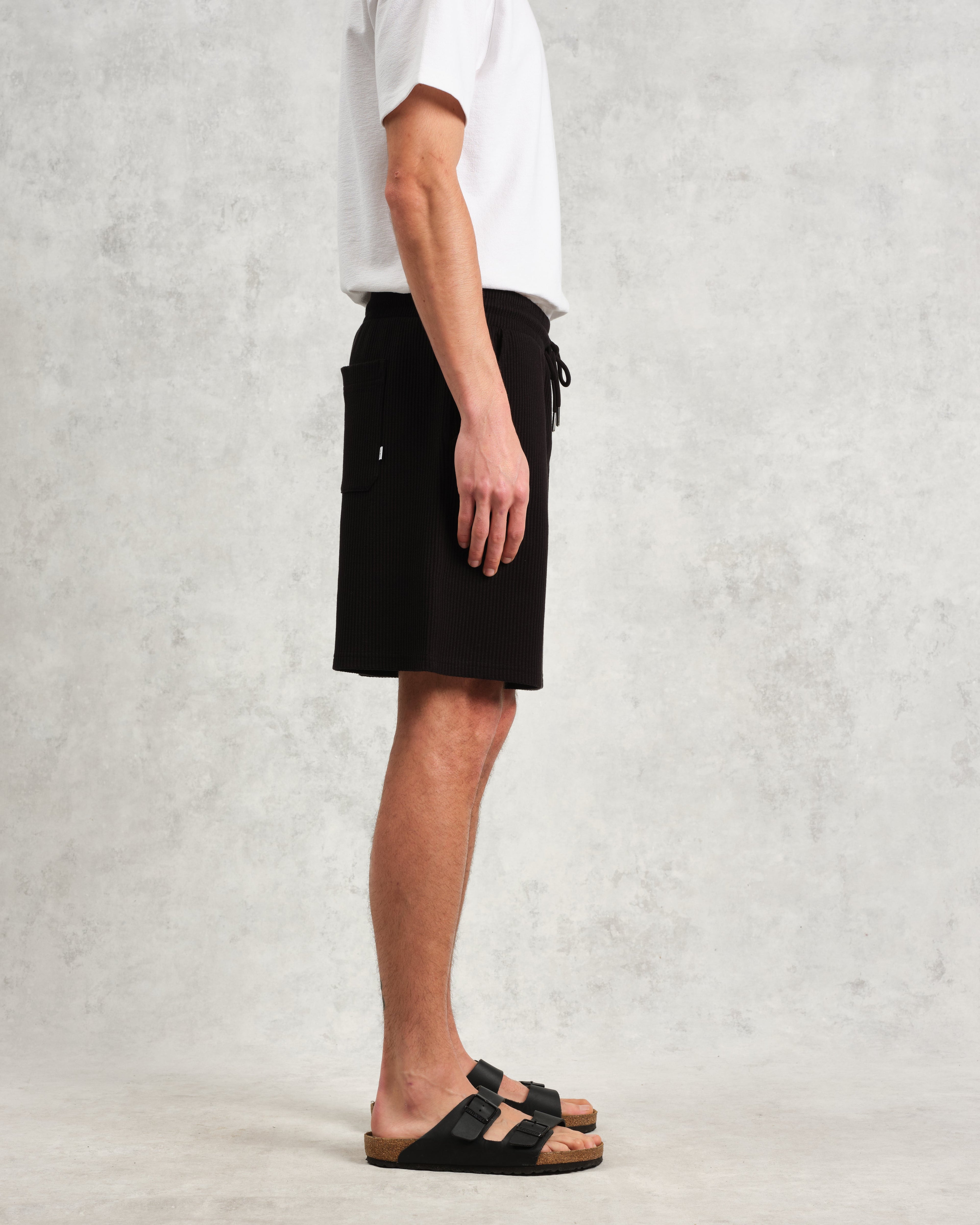 Dudley - Black Textured Waffle Shorts