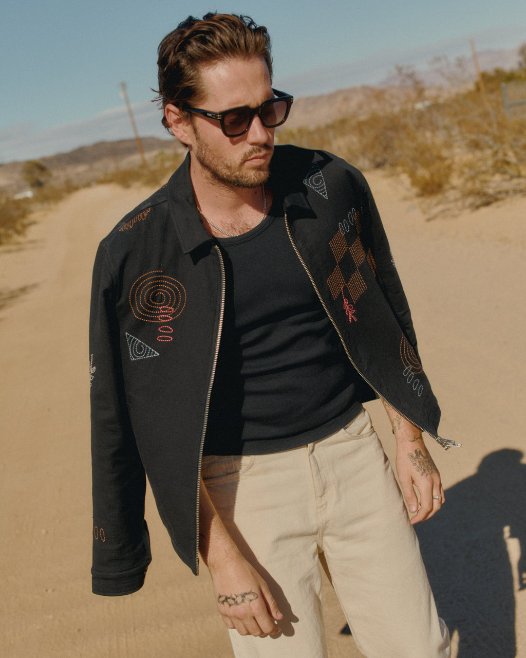 Eldon - Black Doodle Embroidered Cotton Jacket