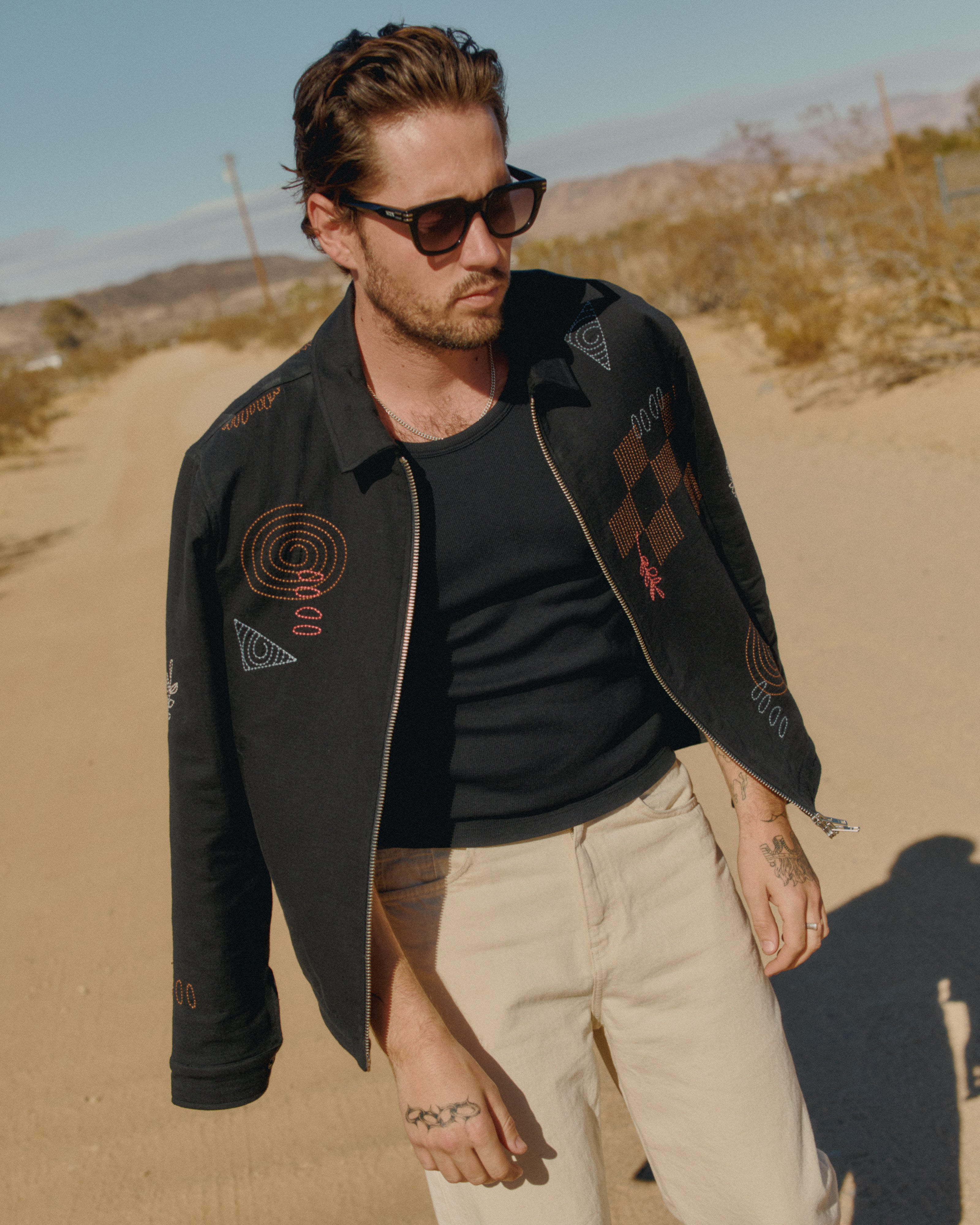 Eldon - Black Doodle Embroidered Cotton Jacket