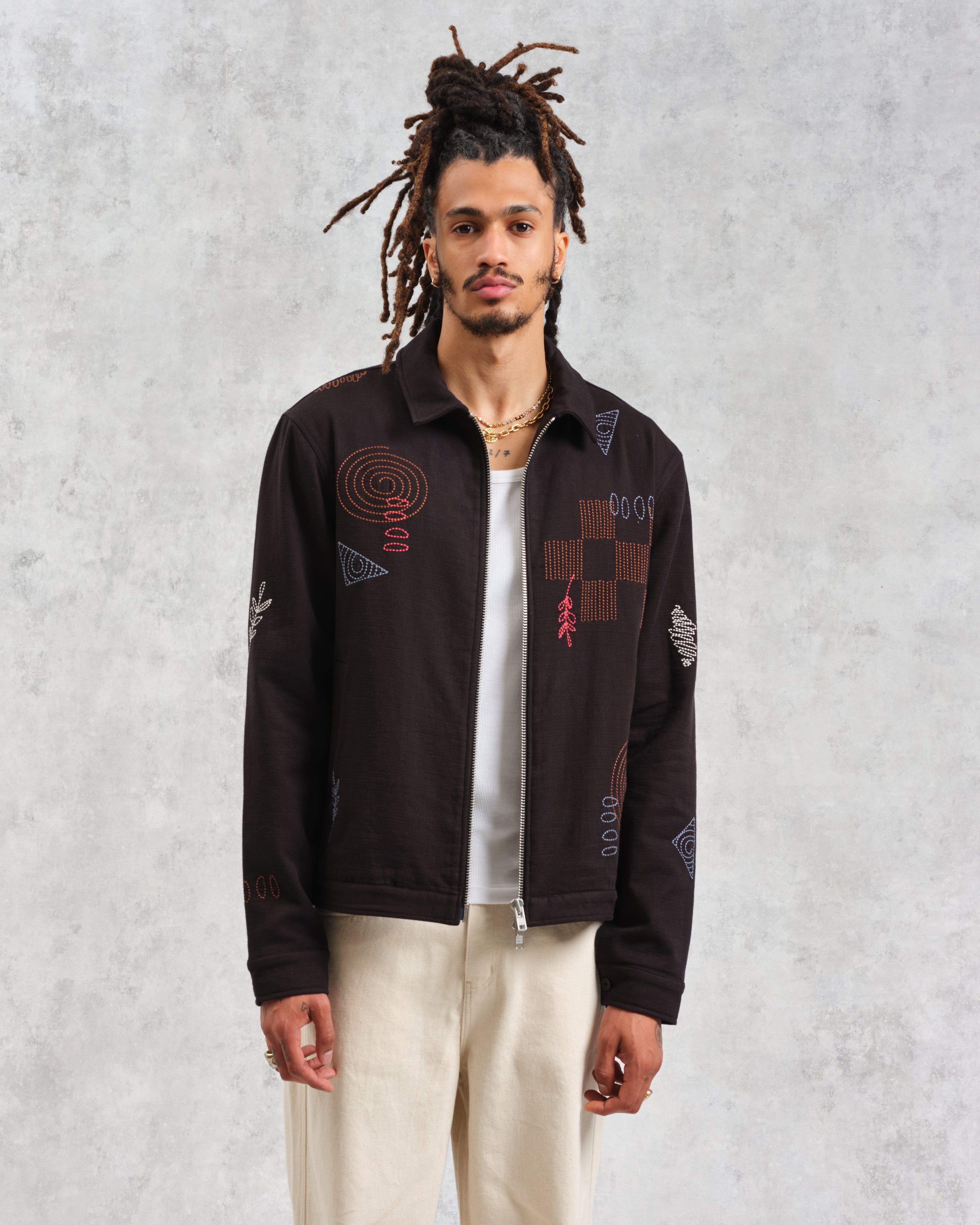 Eldon - Black Doodle Embroidered Cotton Jacket