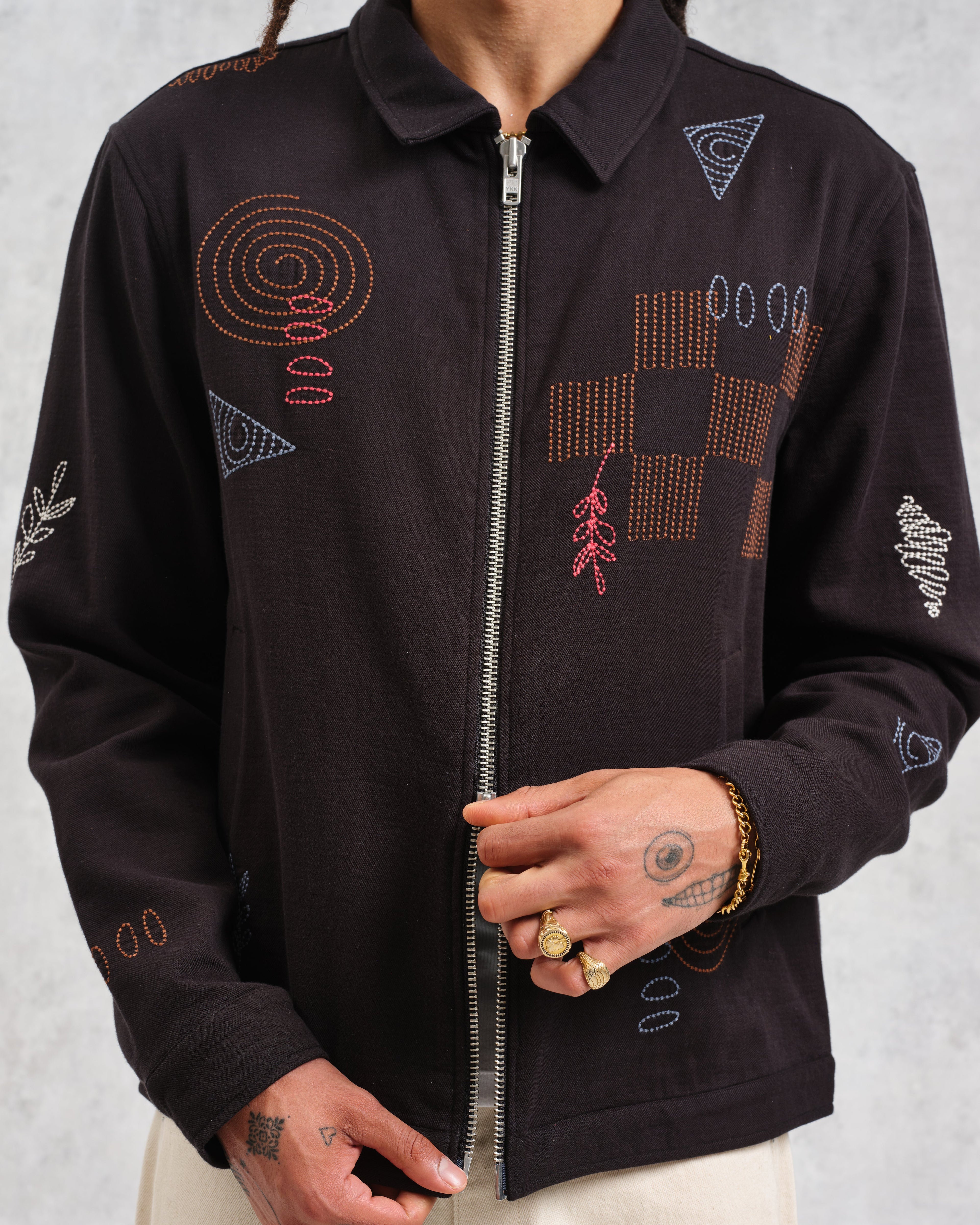 Eldon - Black Doodle Embroidered Cotton Jacket