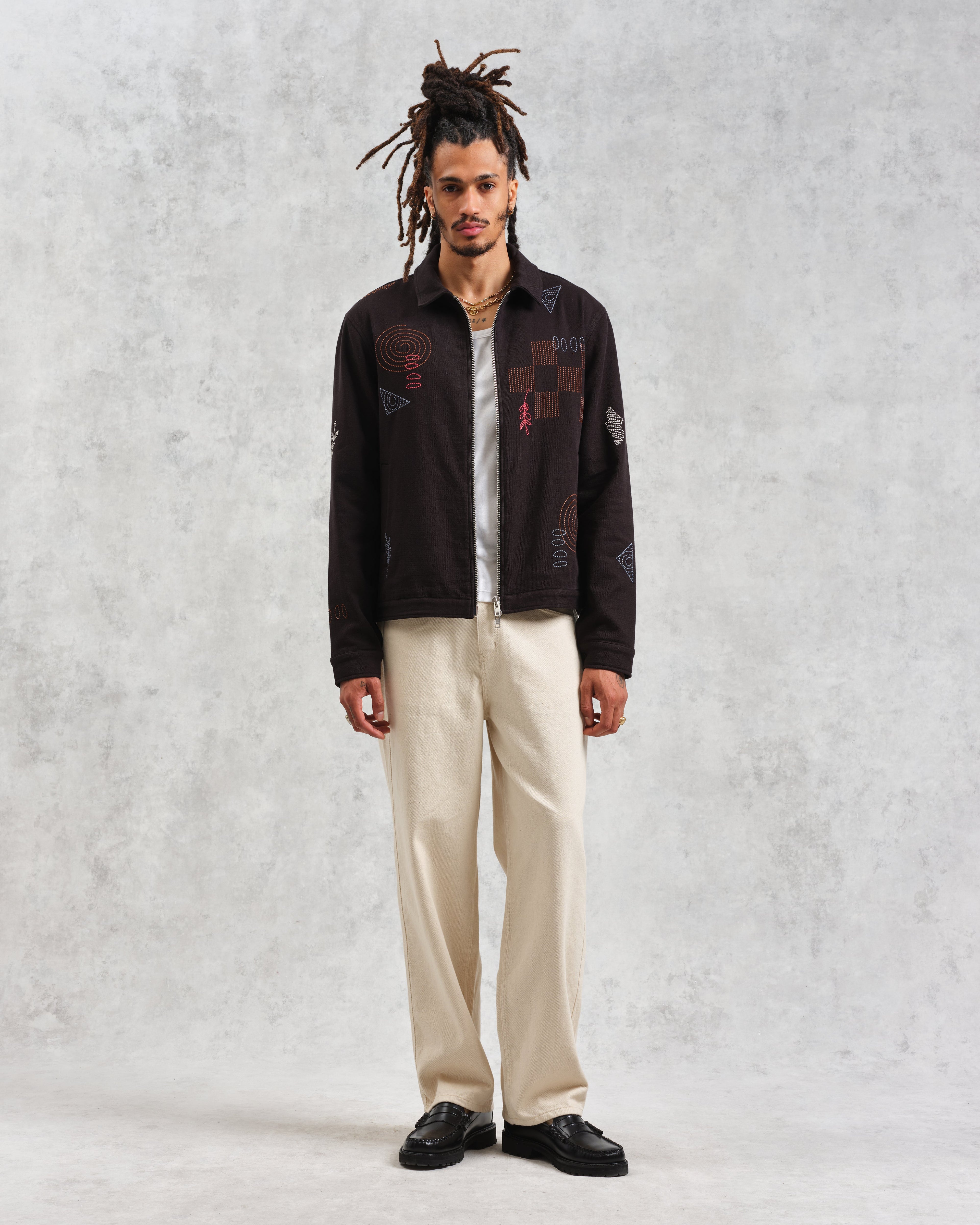 Eldon - Black Doodle Embroidered Cotton Jacket