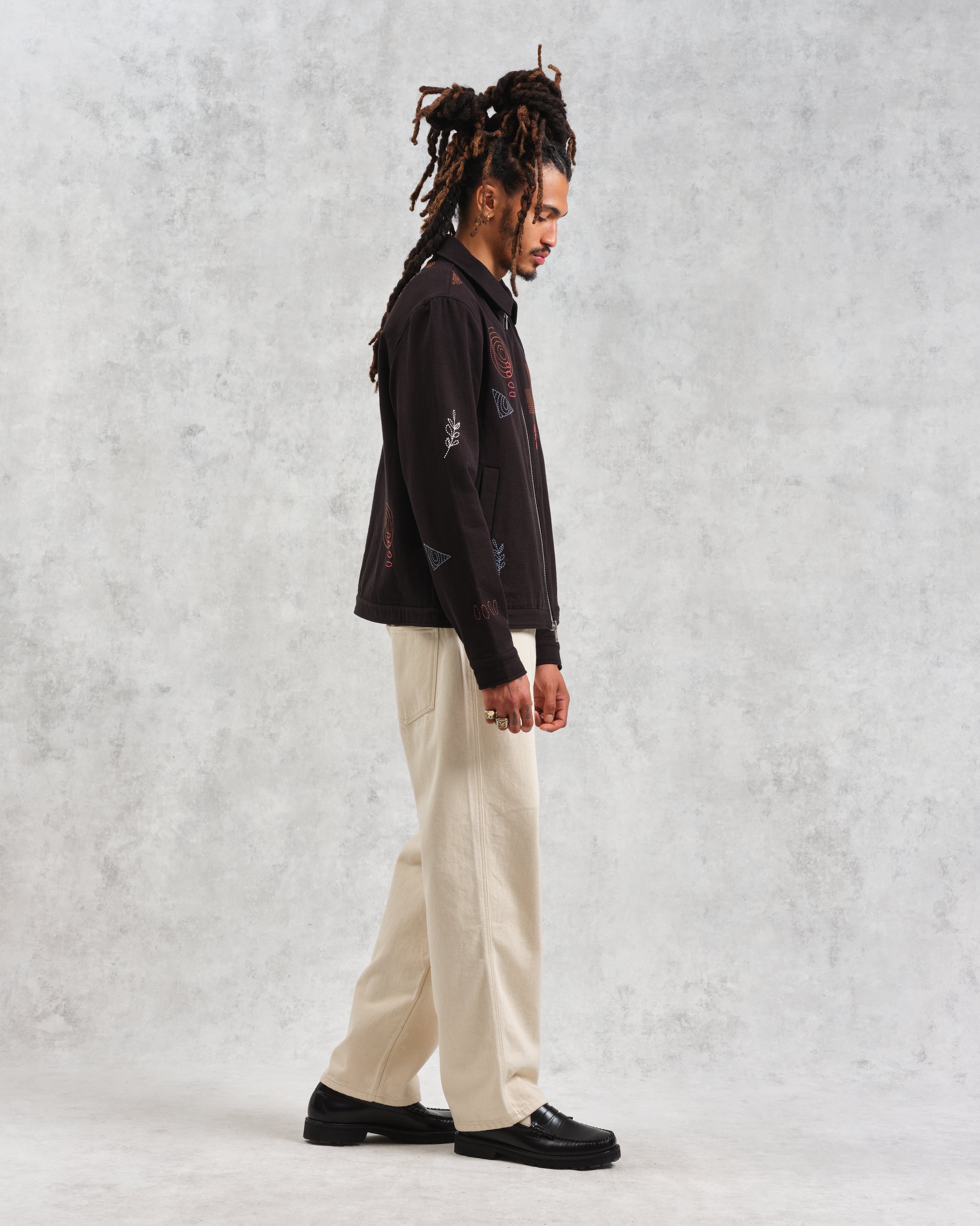 Eldon - Black Doodle Embroidered Cotton Jacket