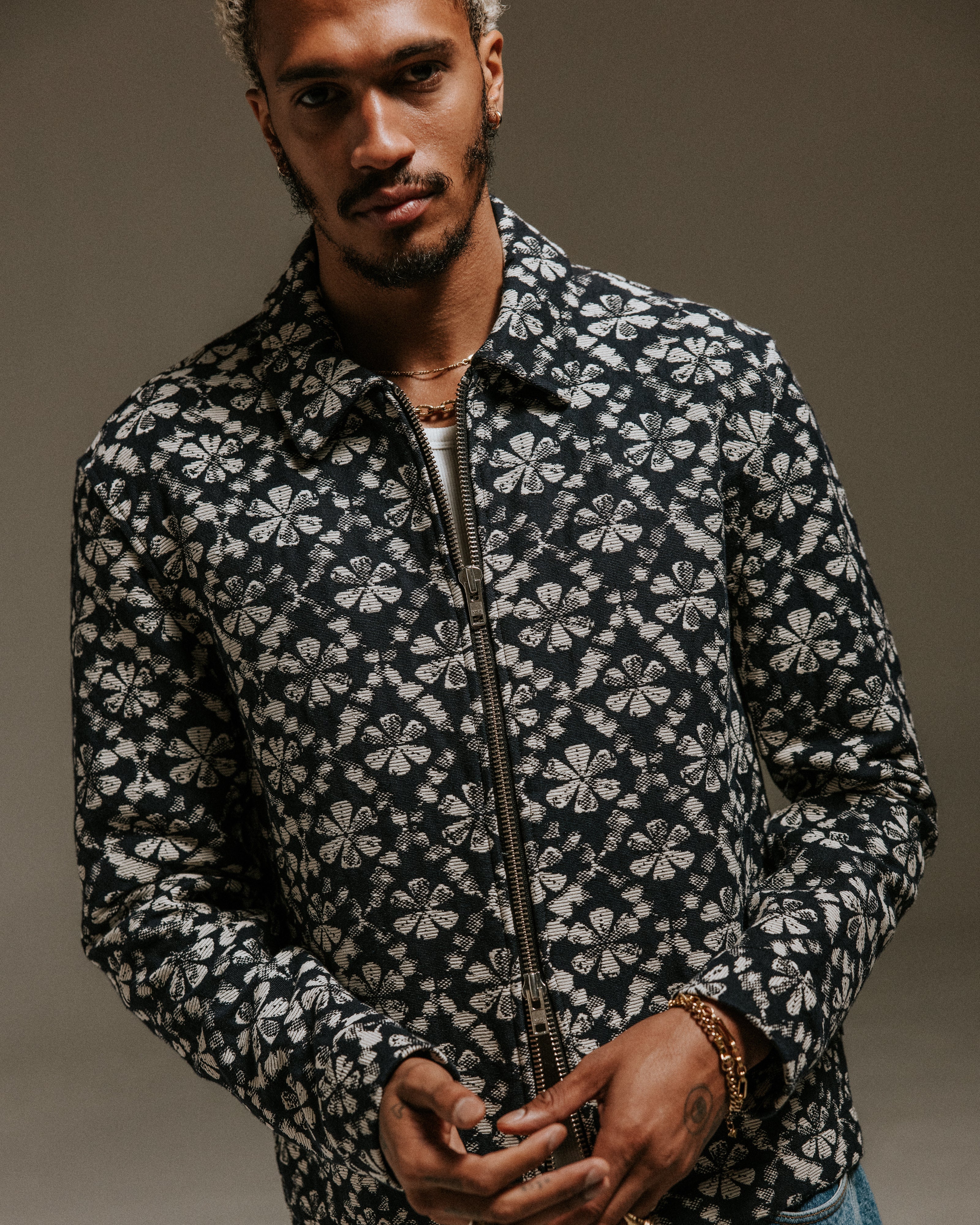 Eldon - Navy Flower Stamp Jacquard Jacket