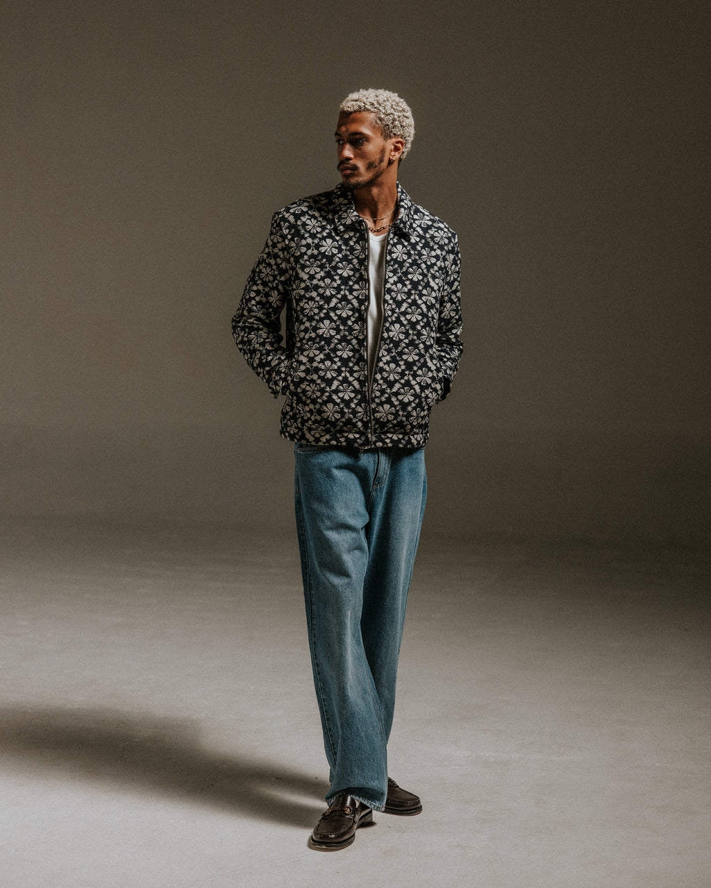 Eldon - Navy Flower Stamp Jacquard Jacket