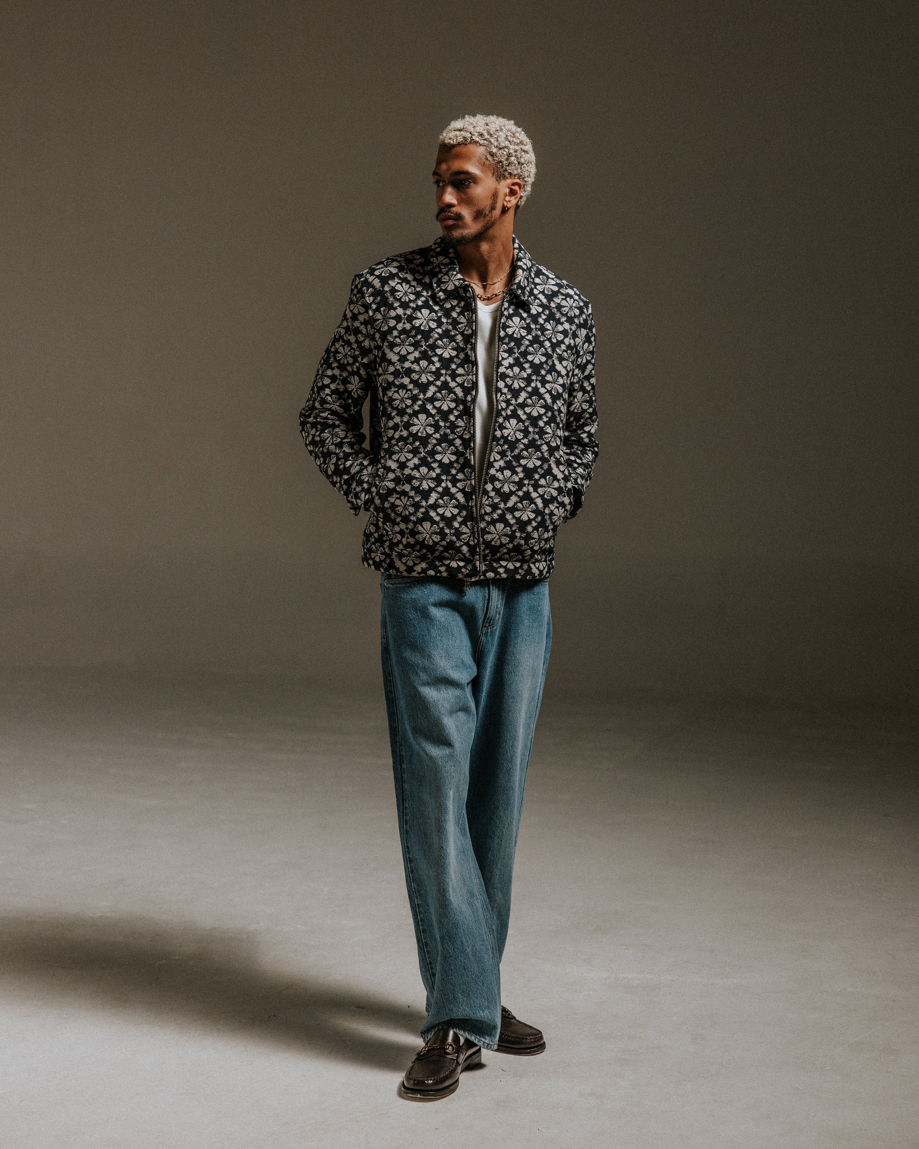 Eldon - Navy Flower Stamp Jacquard Jacket