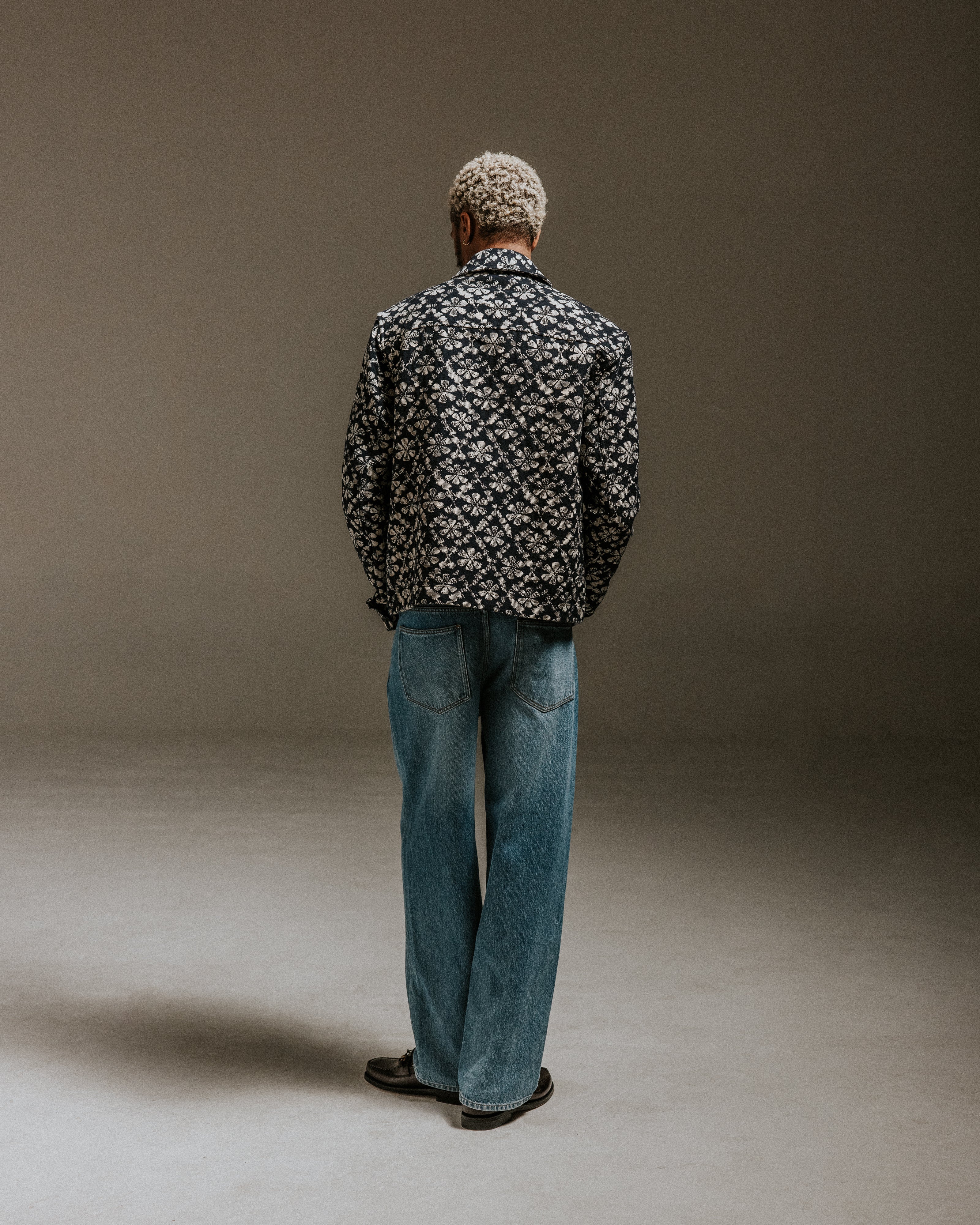 Eldon - Navy Flower Stamp Jacquard Jacket