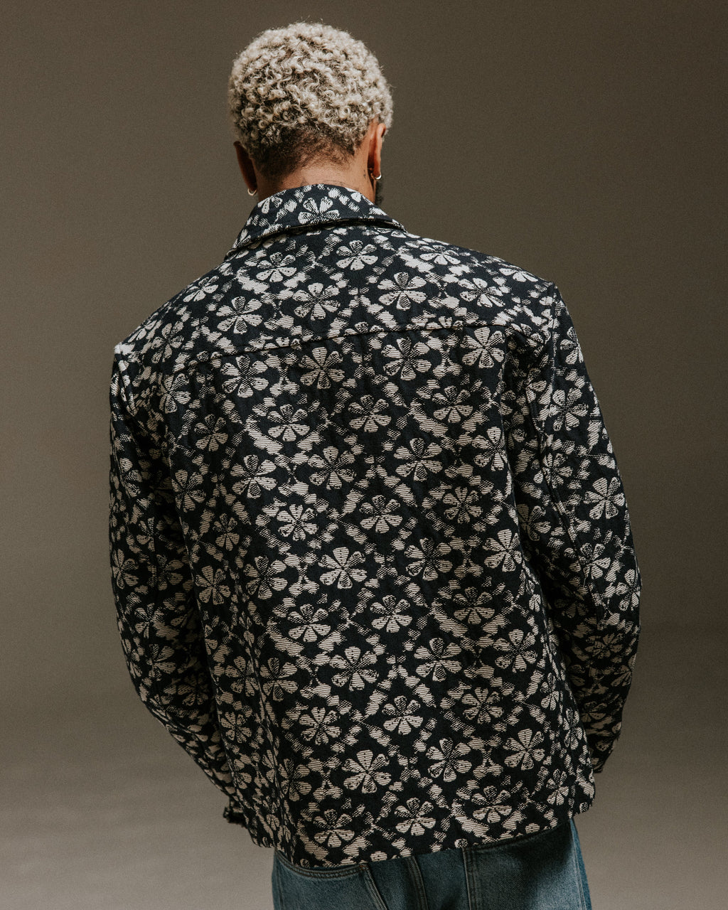 Eldon - Navy Flower Stamp Jacquard Jacket