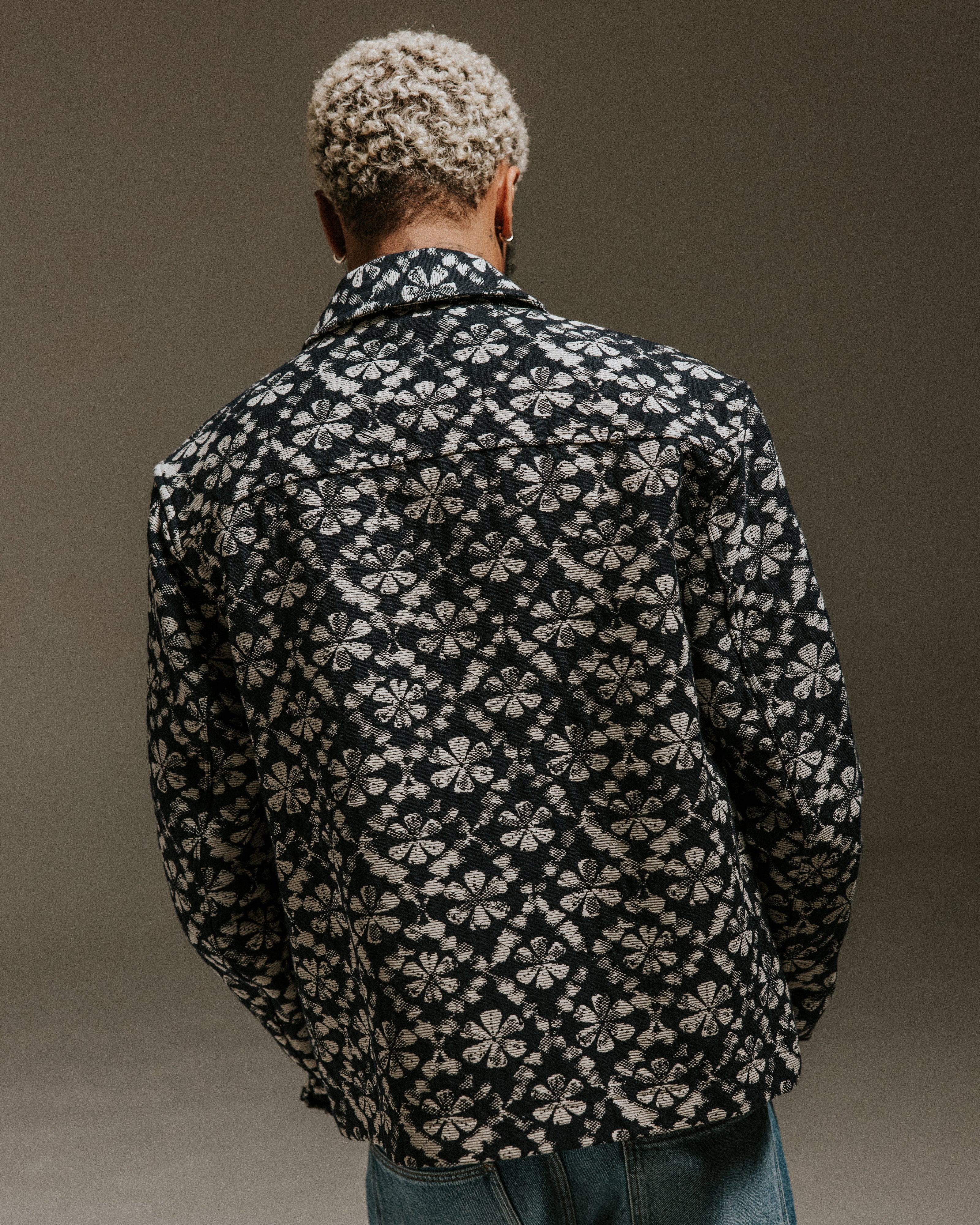 Eldon - Navy Flower Stamp Jacquard Jacket