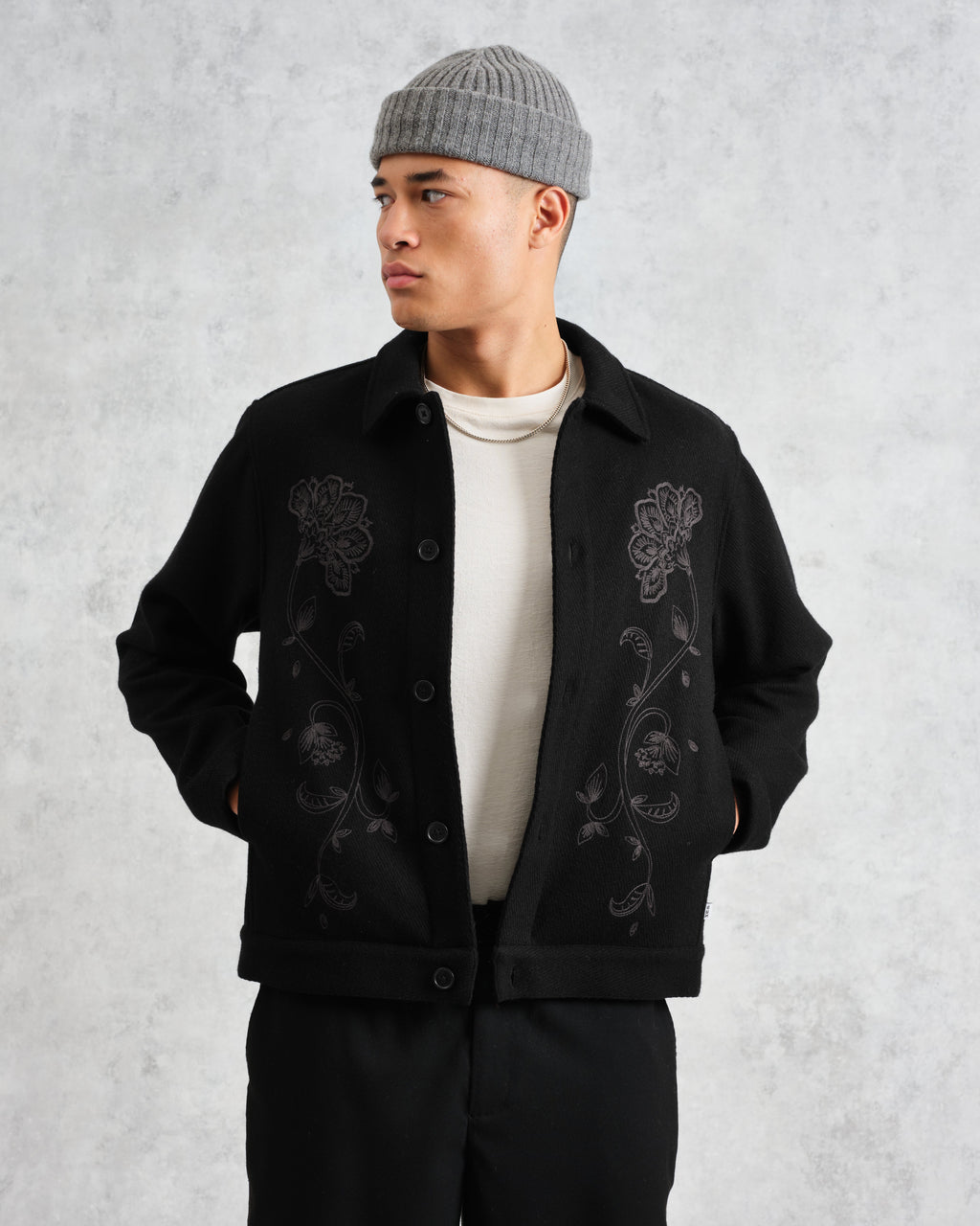 Elm - Black Floral Embroidered Wool Jacket