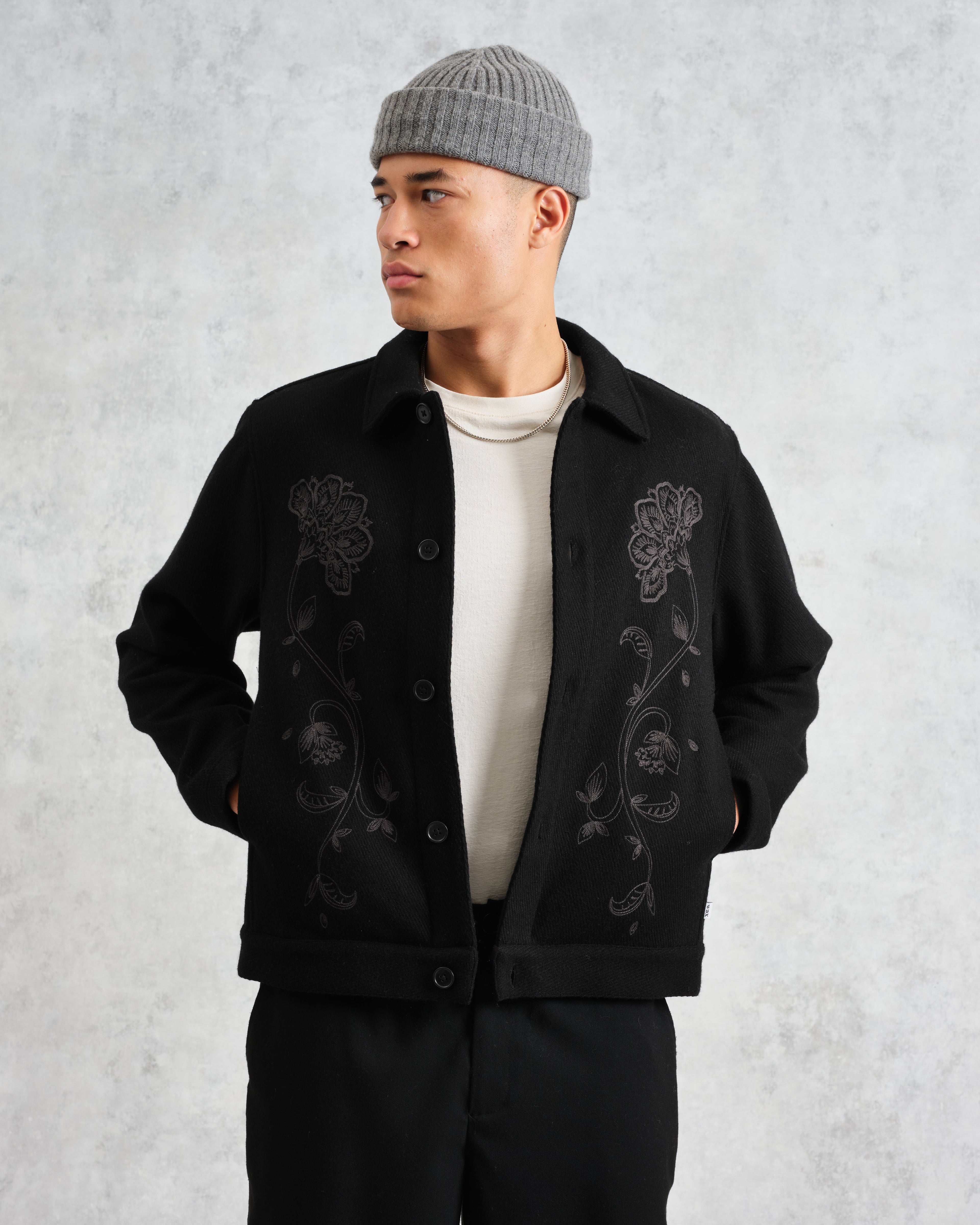Elm - Black Floral Embroidered Wool Jacket