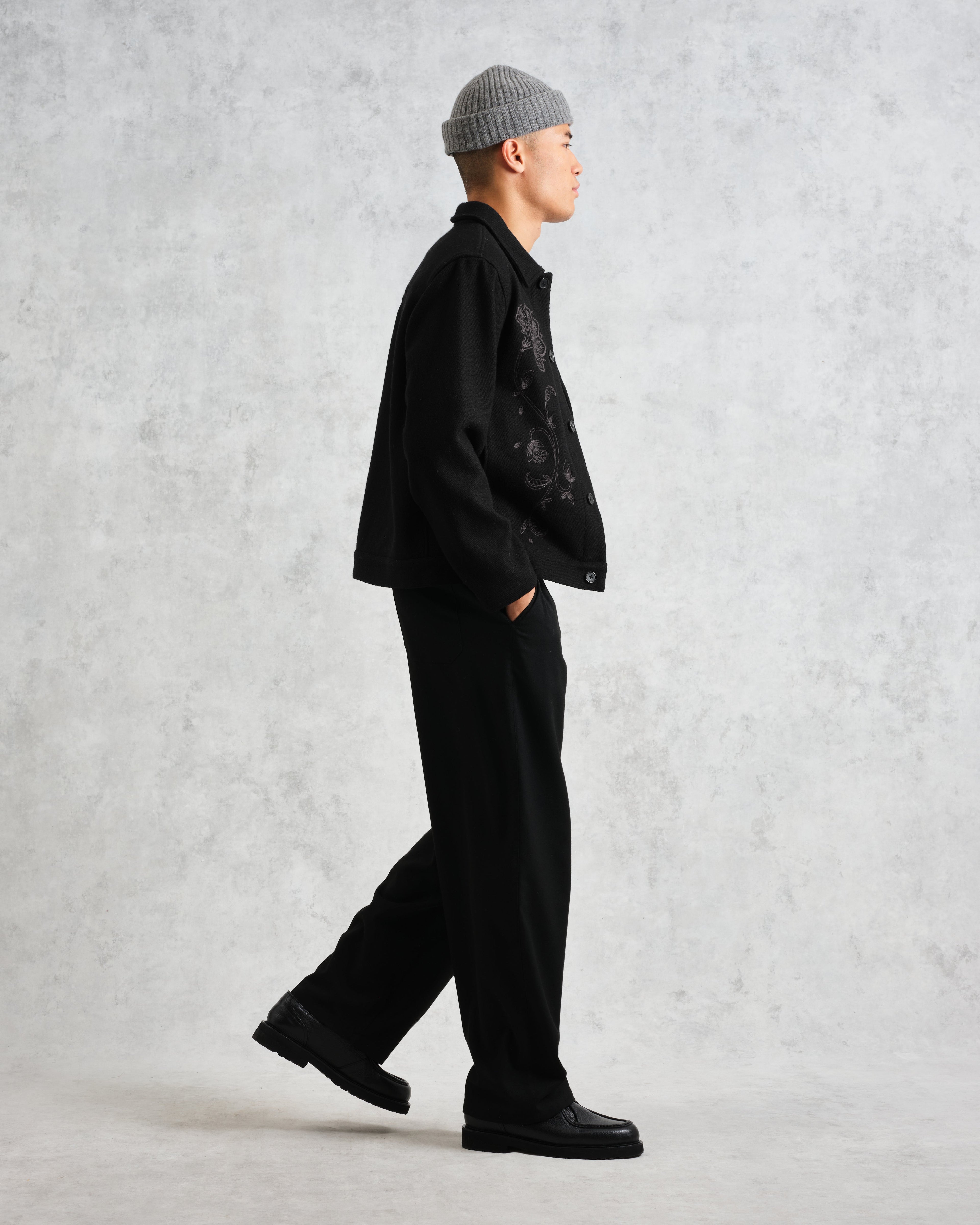 Elm - Black Floral Embroidered Wool Jacket