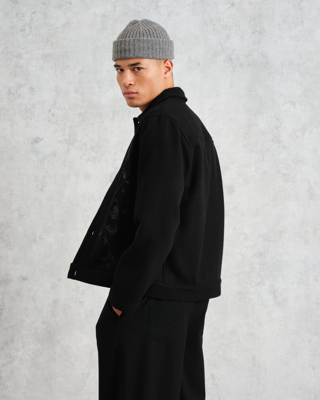 Elm - Black Floral Embroidered Wool Jacket