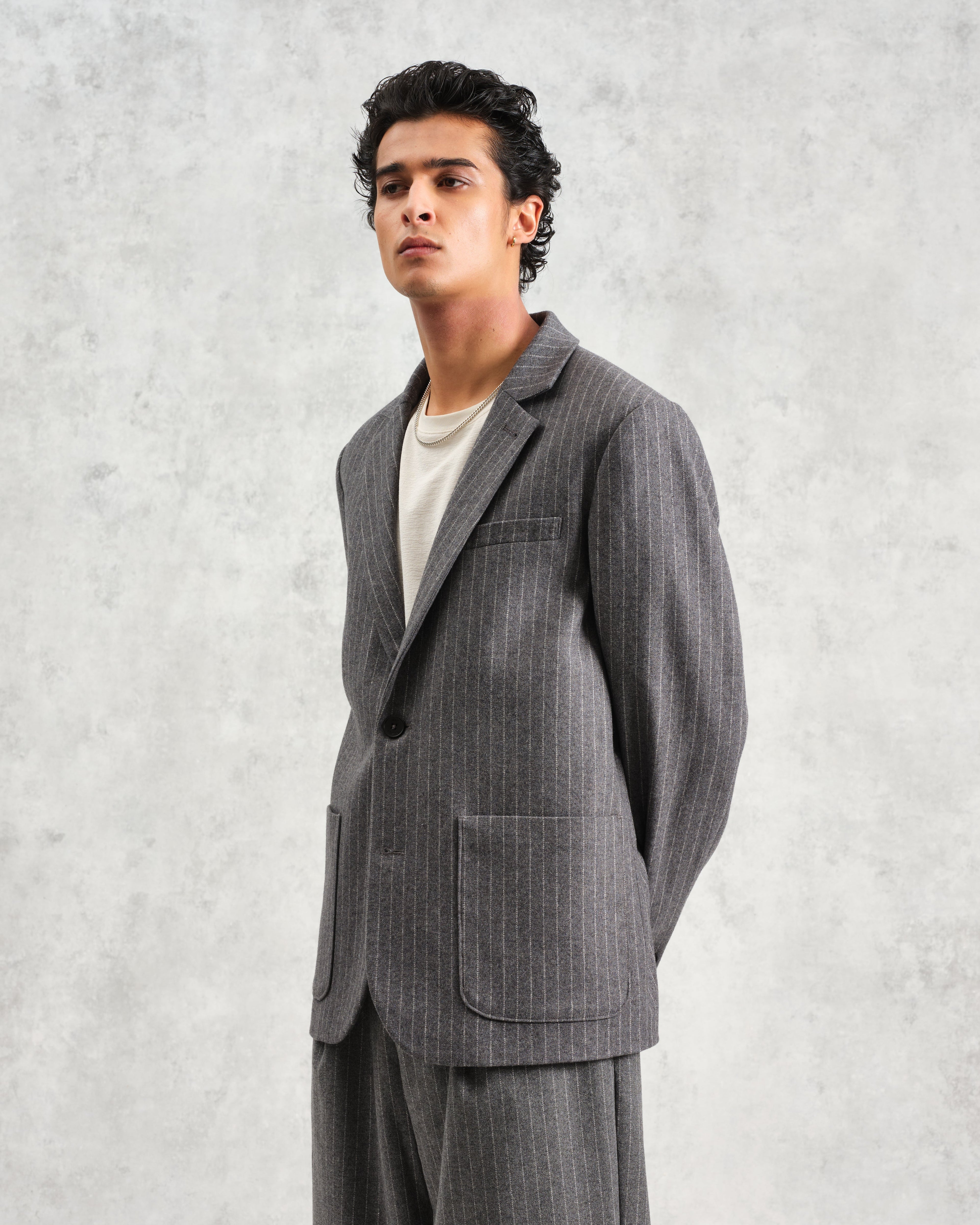 Fintry - Charcoal Grey Pinstripe Wool Blazer