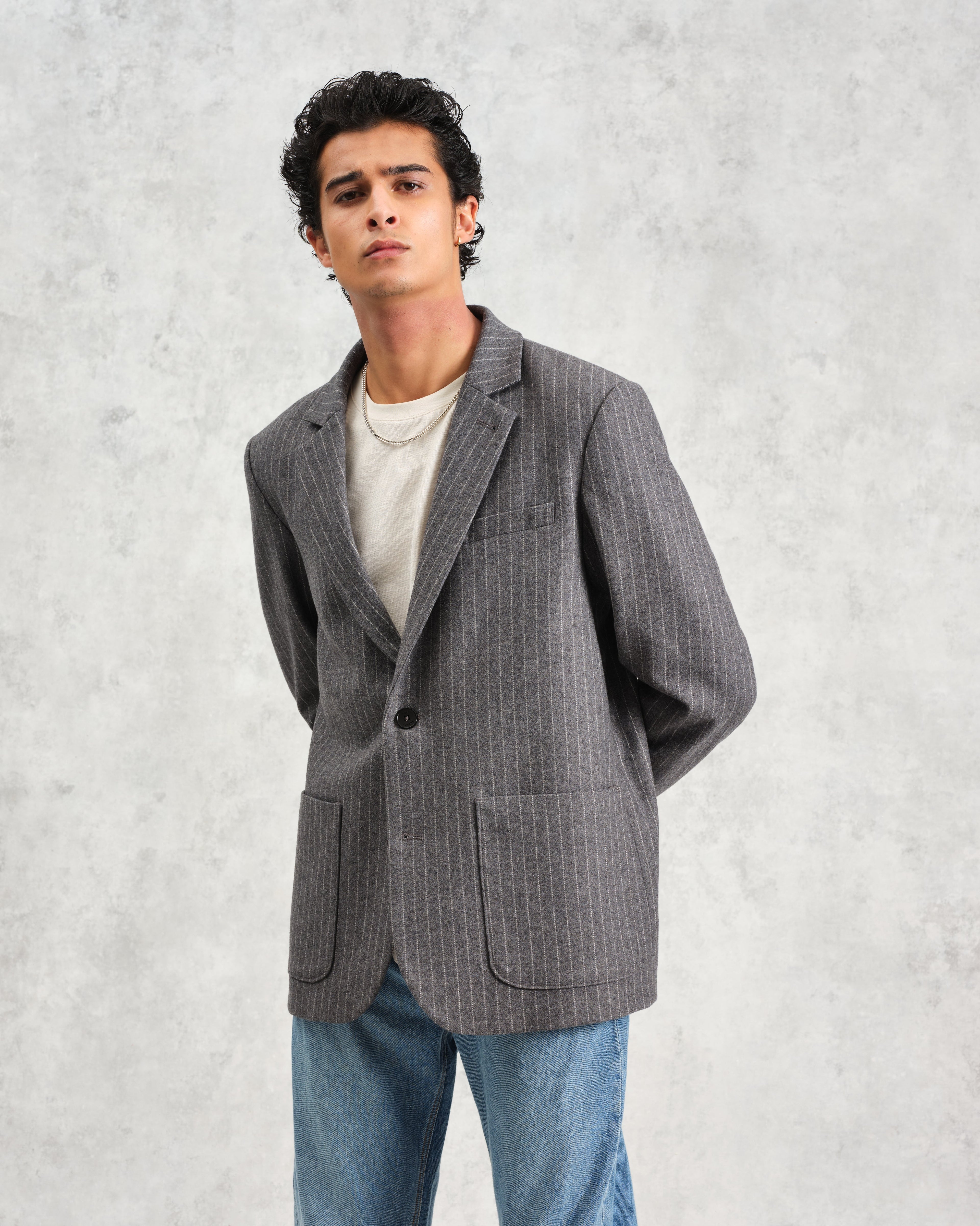 Fintry - Charcoal Grey Pinstripe Wool Blazer
