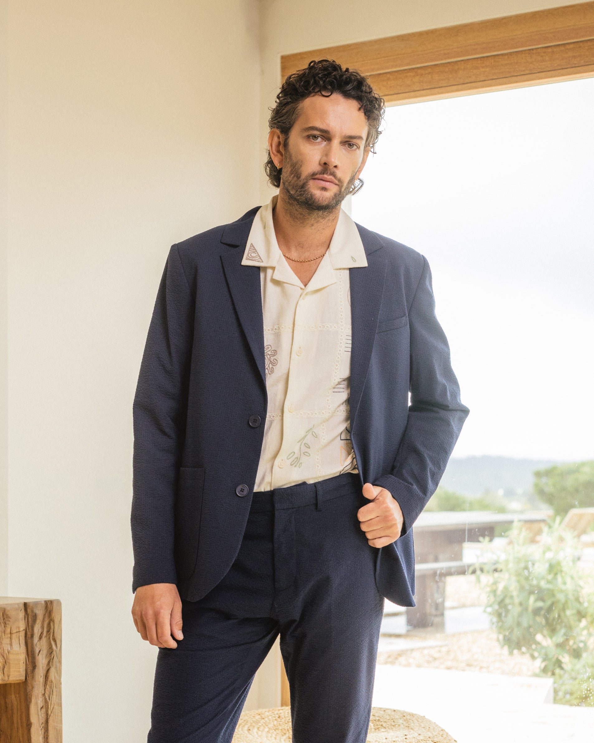 Fintry - Navy Seersucker Blazer