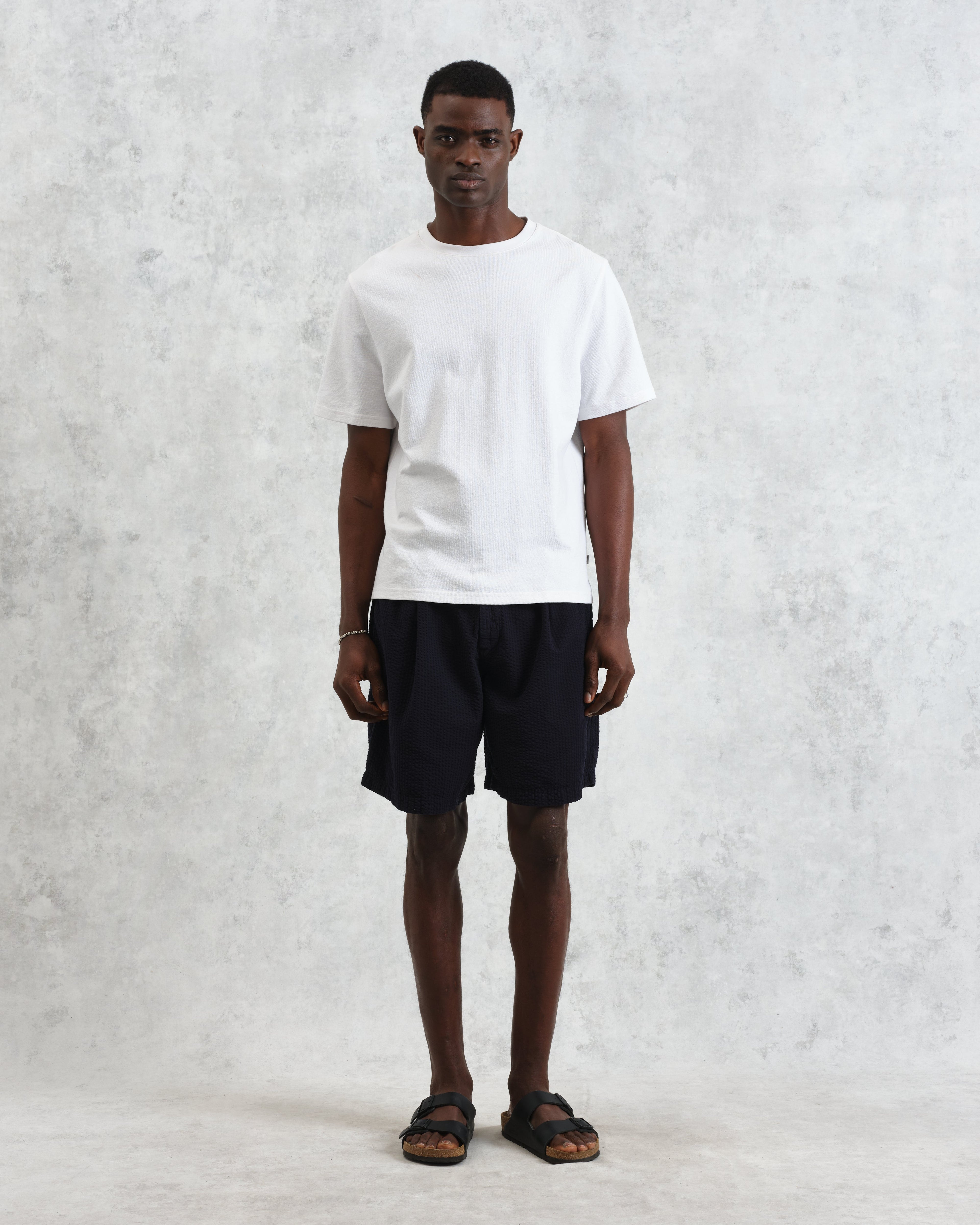 Fuller - Navy Cotton Seersucker Shorts