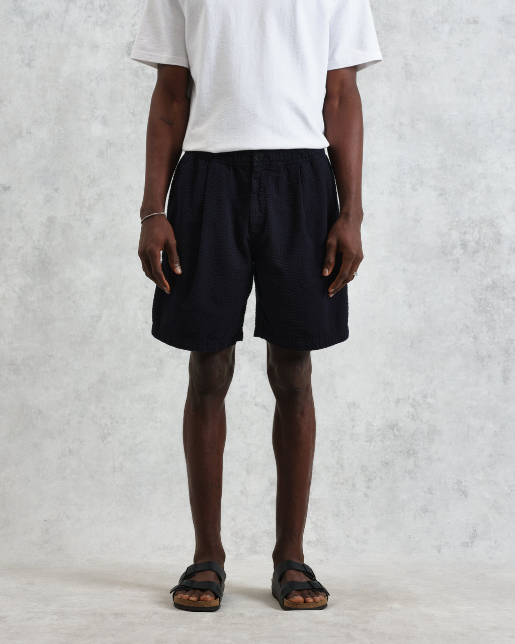Fuller - Navy Cotton Seersucker Shorts
