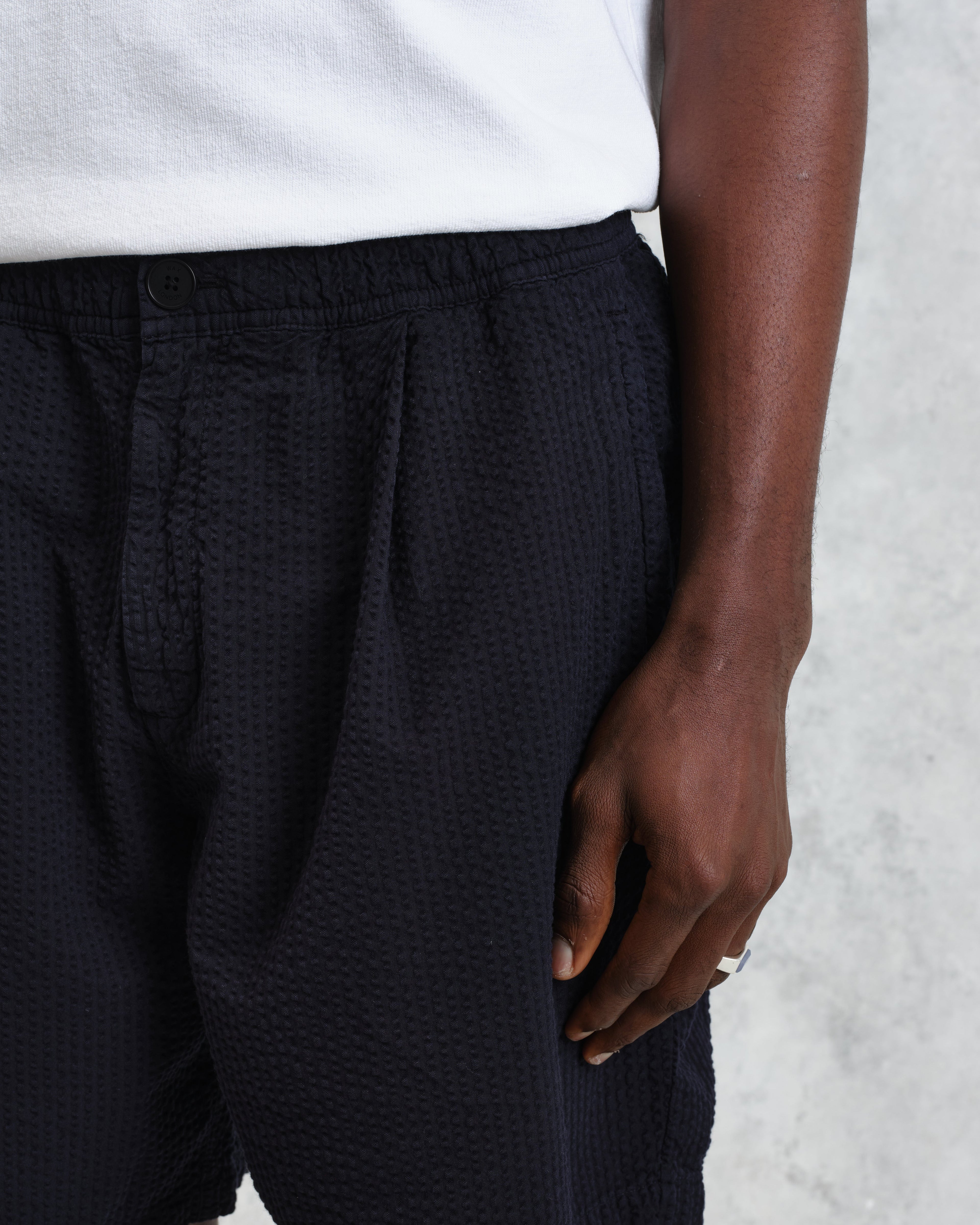 Fuller - Navy Cotton Seersucker Shorts