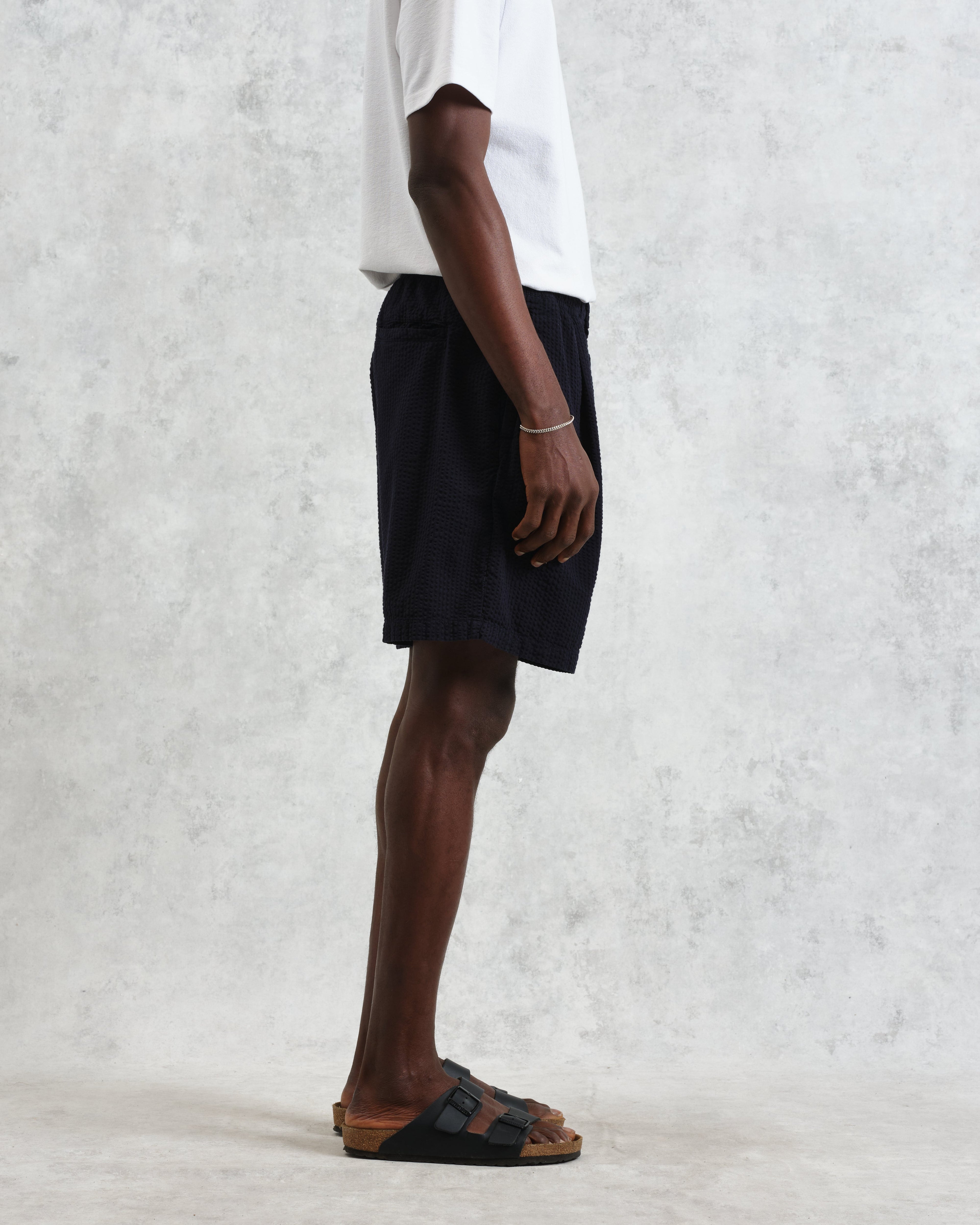 Fuller - Navy Cotton Seersucker Shorts
