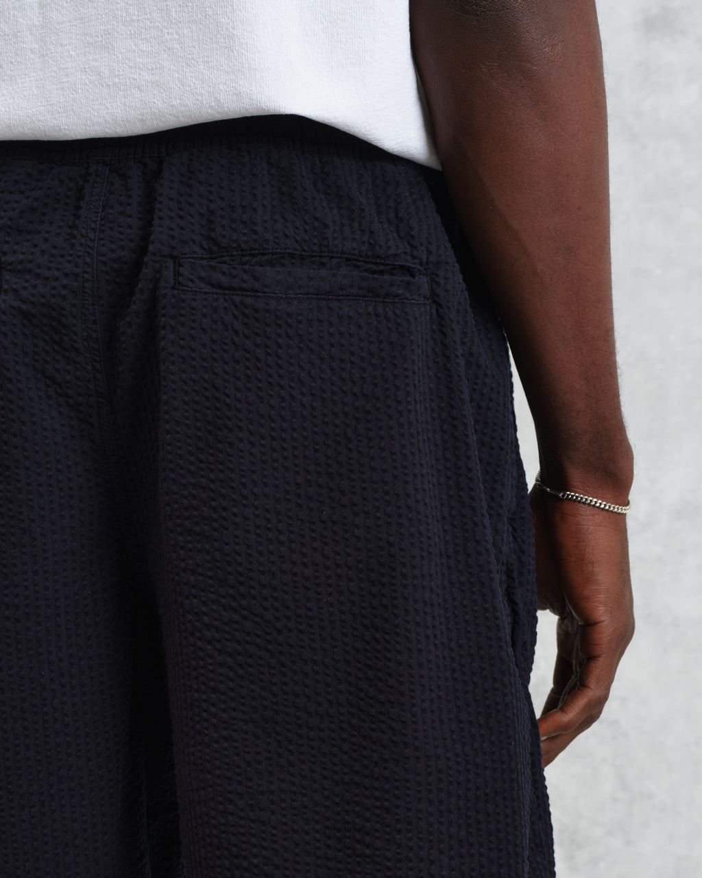 Fuller - Navy Cotton Seersucker Shorts