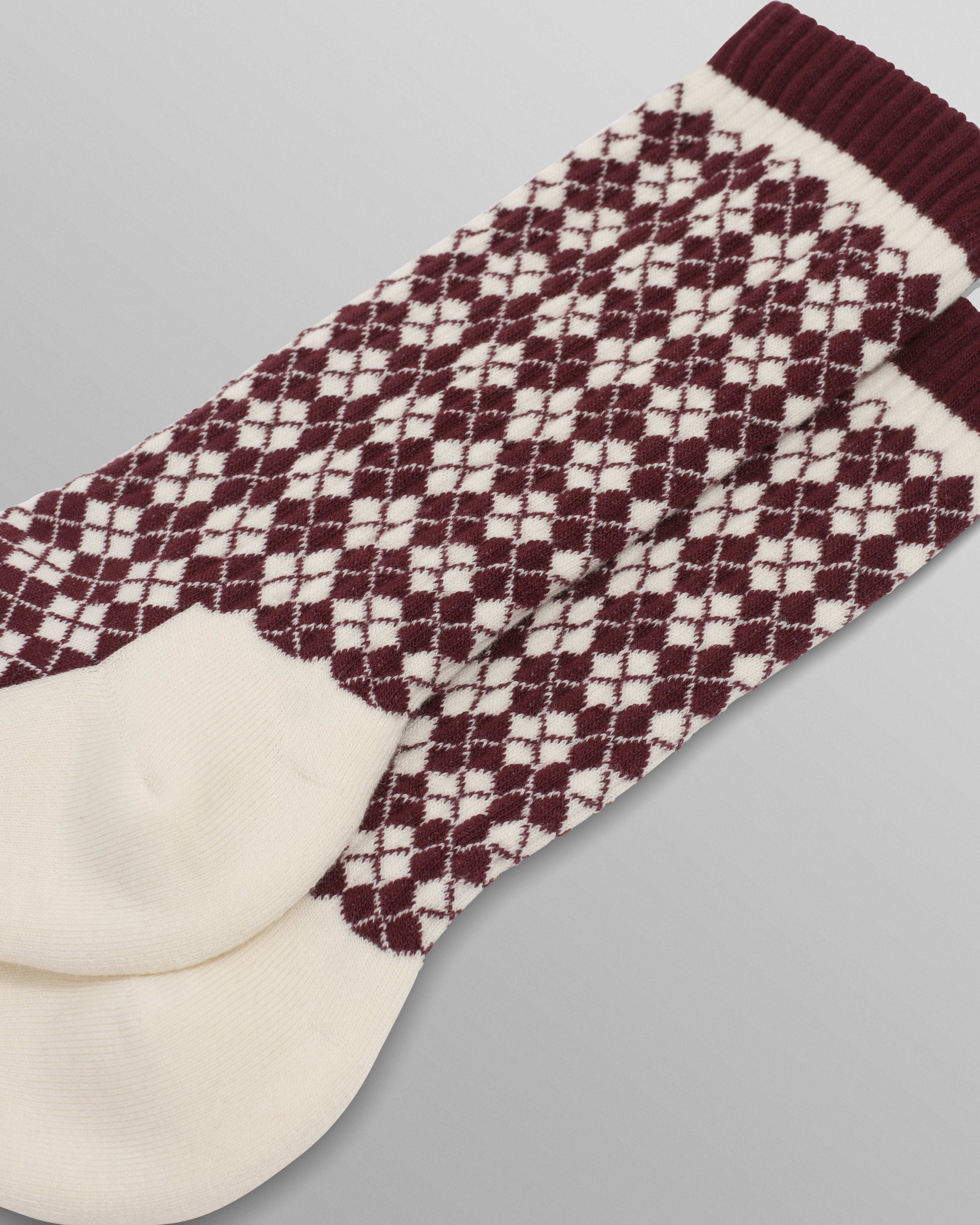 Galway - Burgundy And Ecru Argyle Socks