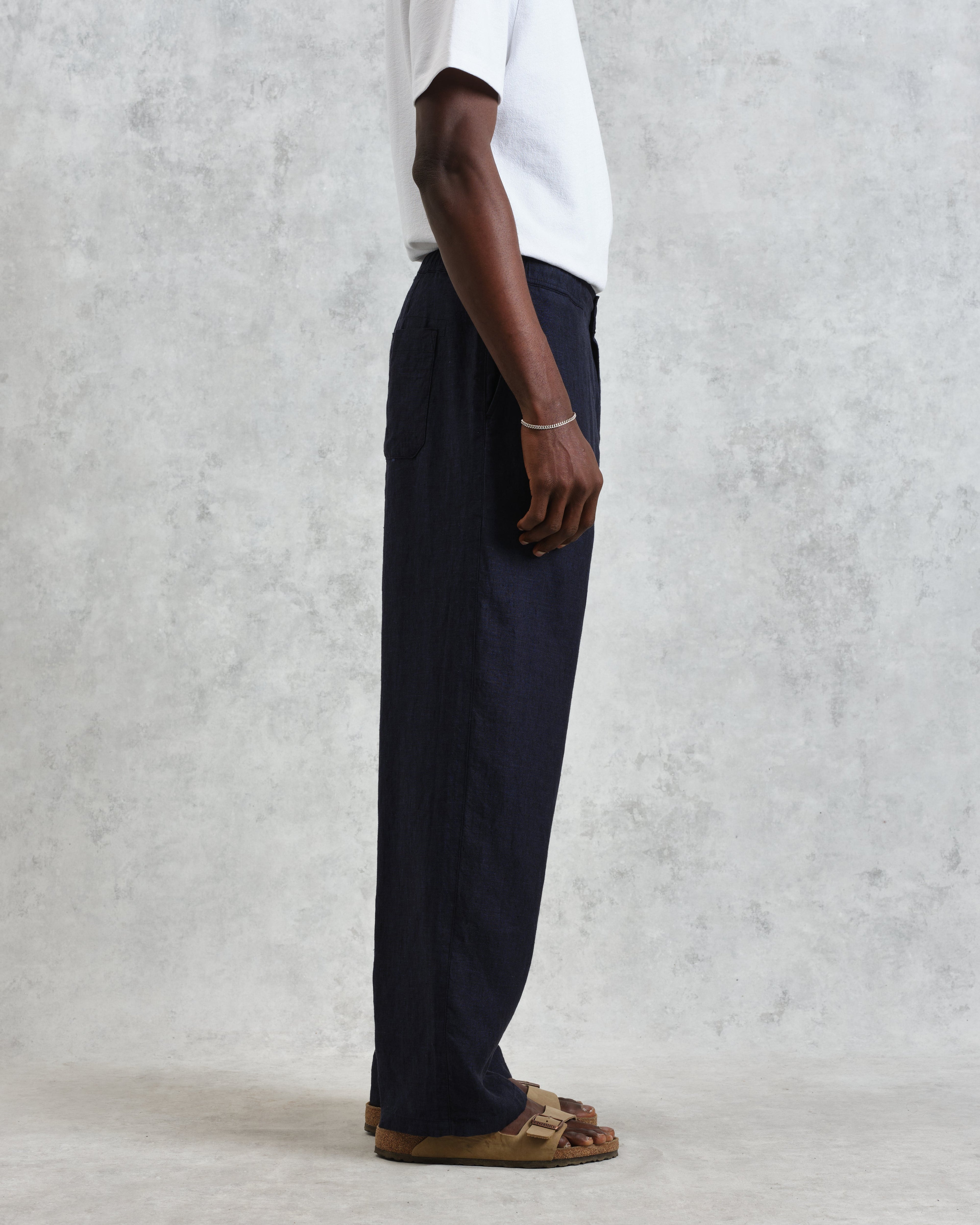 Glencoe - Navy Two-Tone Linen Trousers