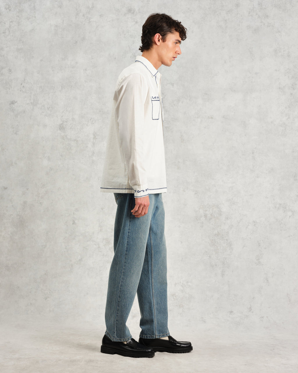 Haven - Ecru And Blue Embroidered Shirt