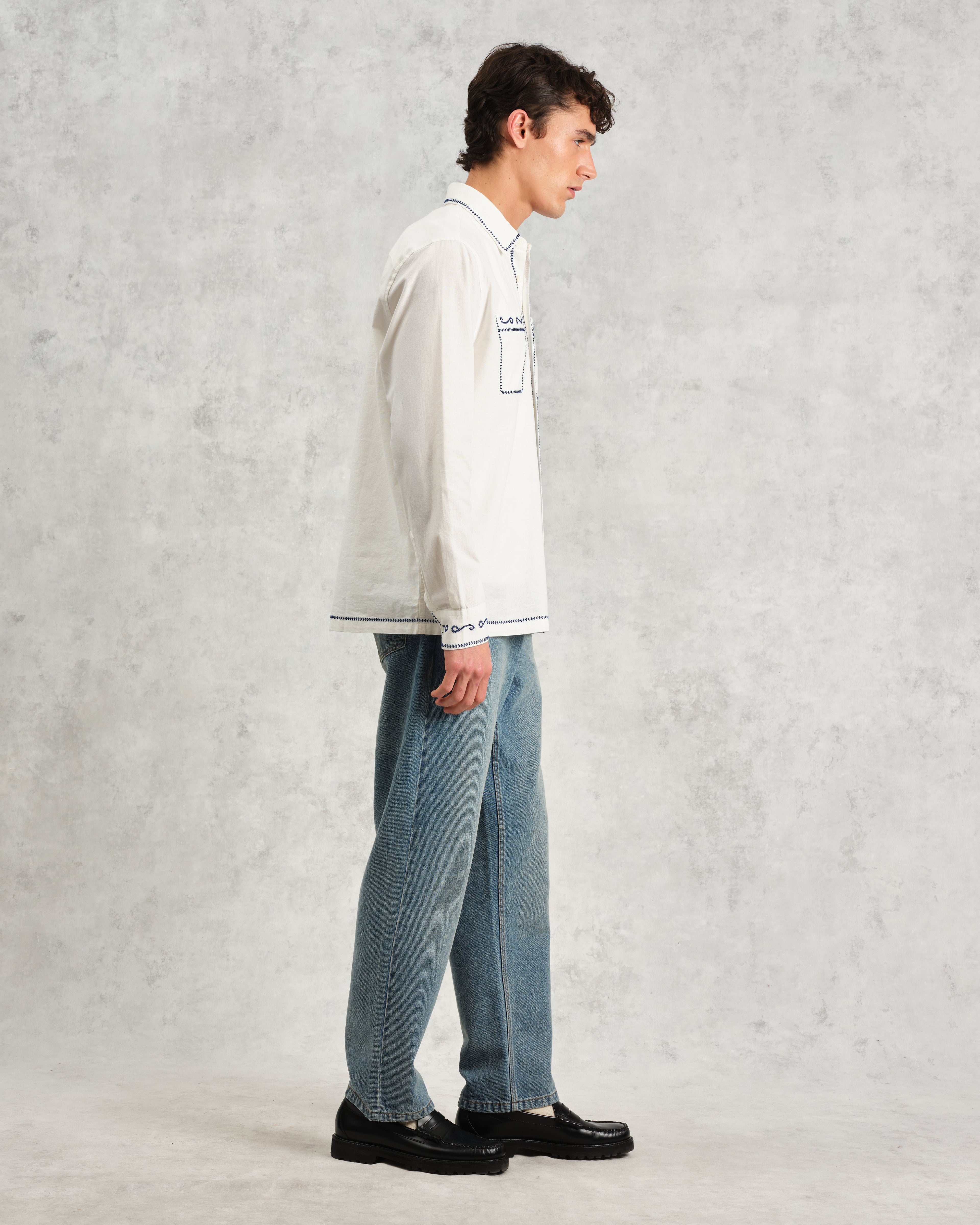 Haven - Ecru And Blue Embroidered Shirt