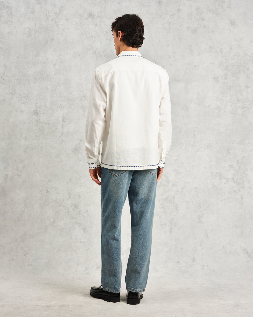 Haven - Ecru And Blue Embroidered Shirt