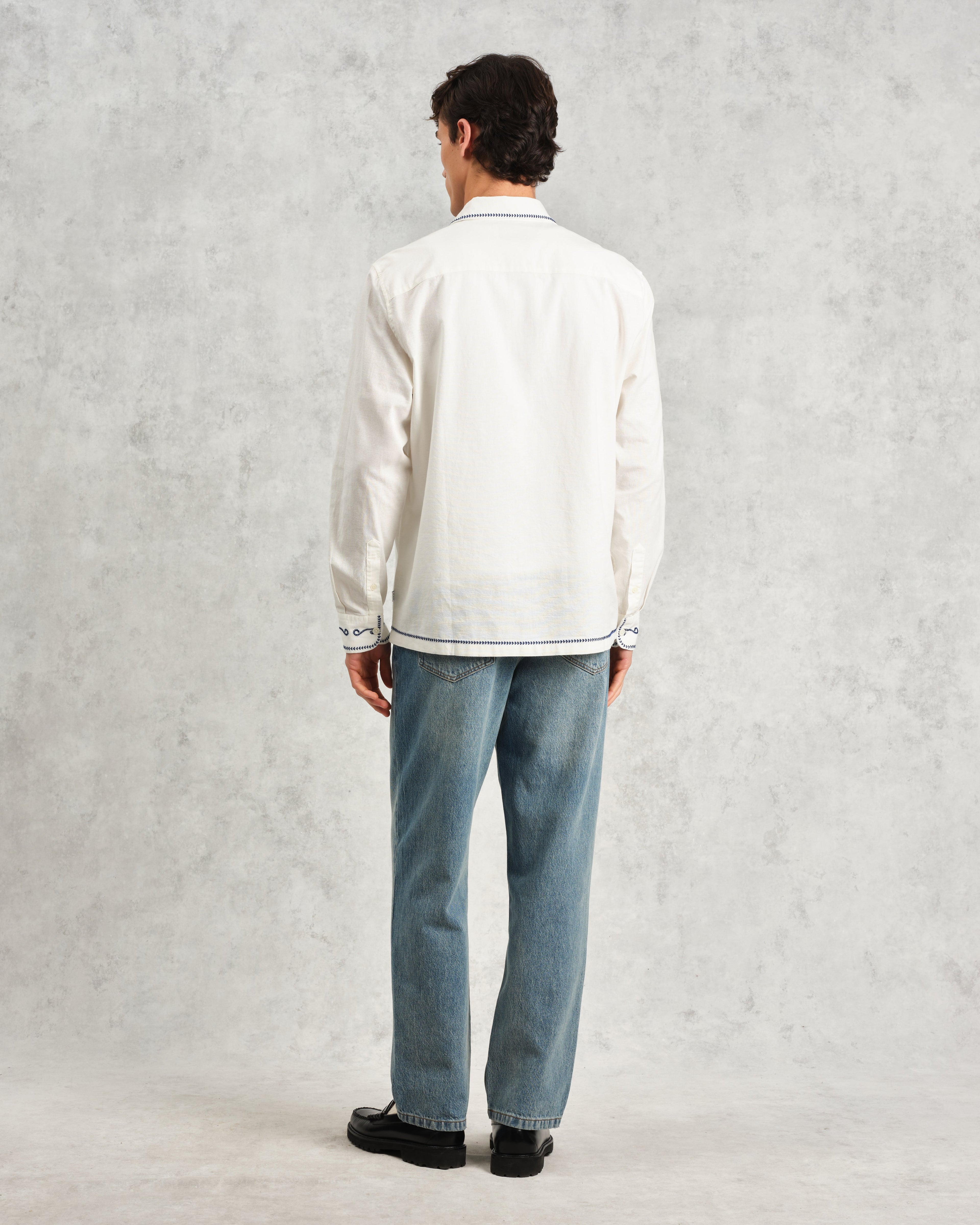 Haven - Ecru And Blue Embroidered Shirt