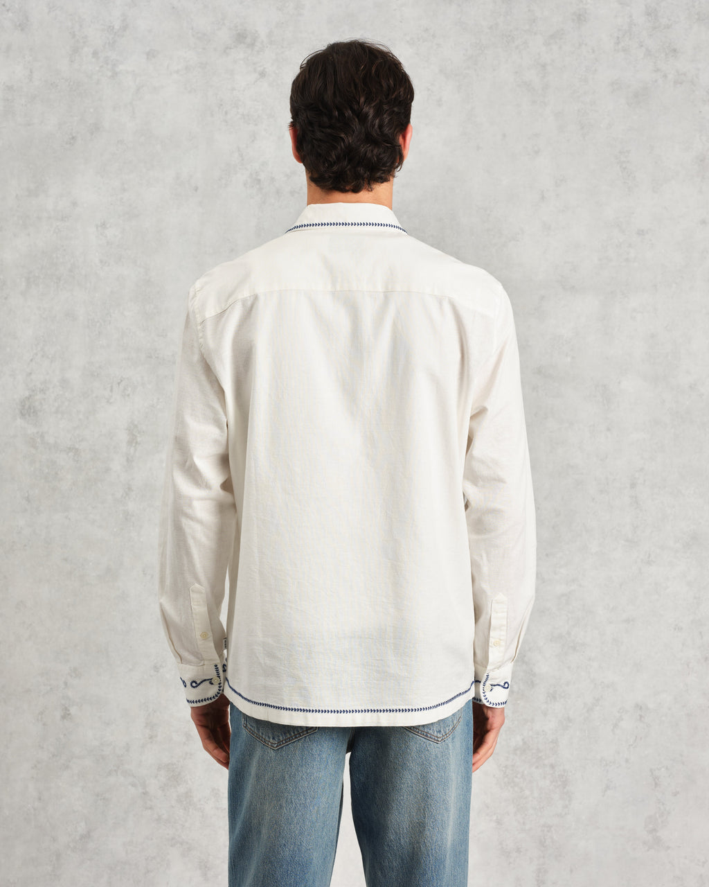Haven - Ecru And Blue Embroidered Shirt