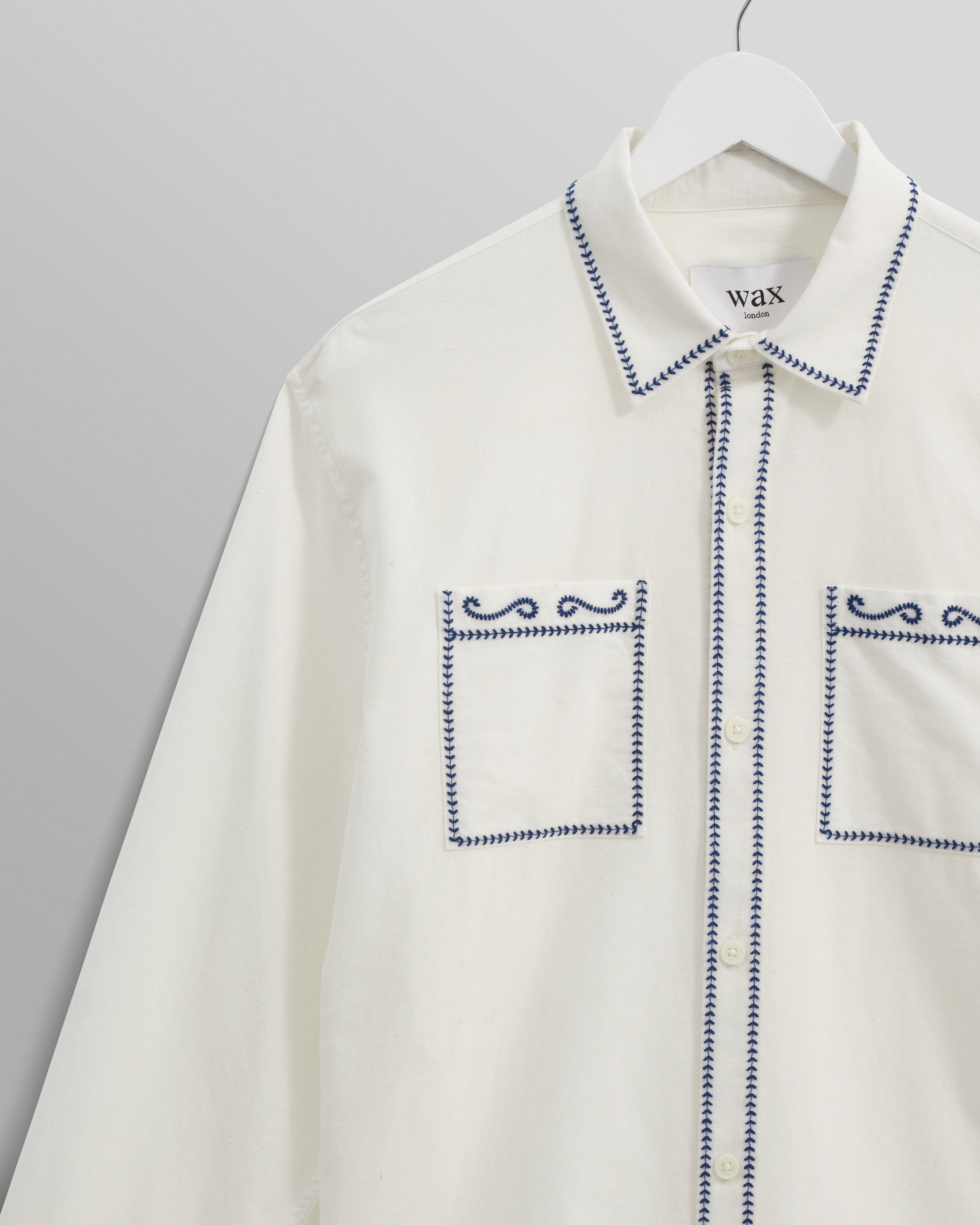 Haven - Ecru And Blue Embroidered Shirt