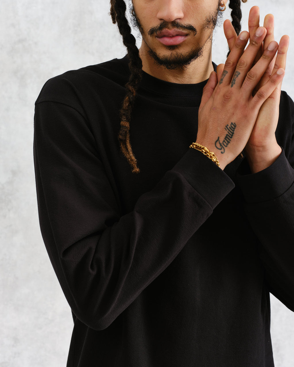 Hayden - Black Textured Organic Cotton Long Sleeve T-Shirt