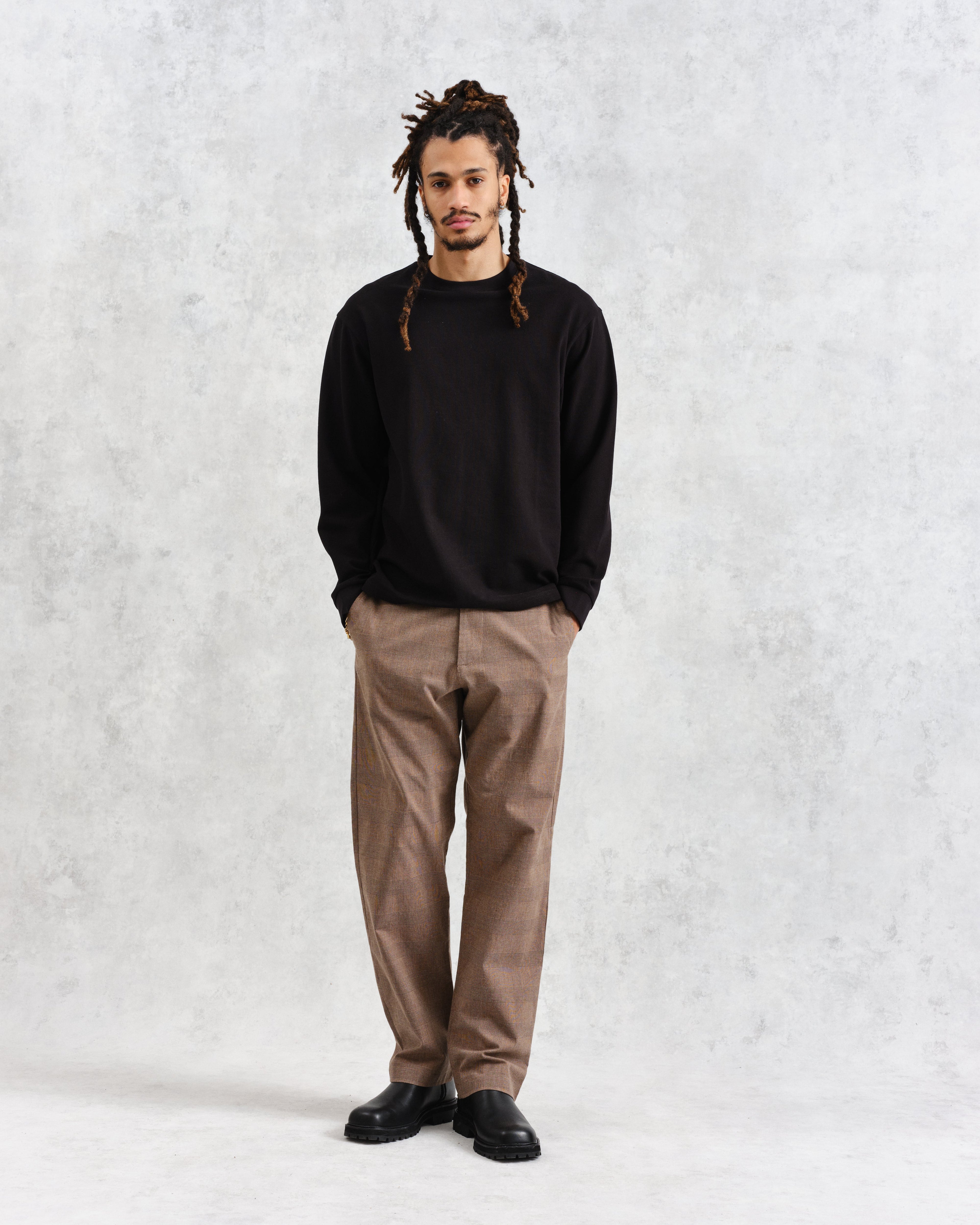 Hayden - Black Textured Organic Cotton Long Sleeve T-Shirt
