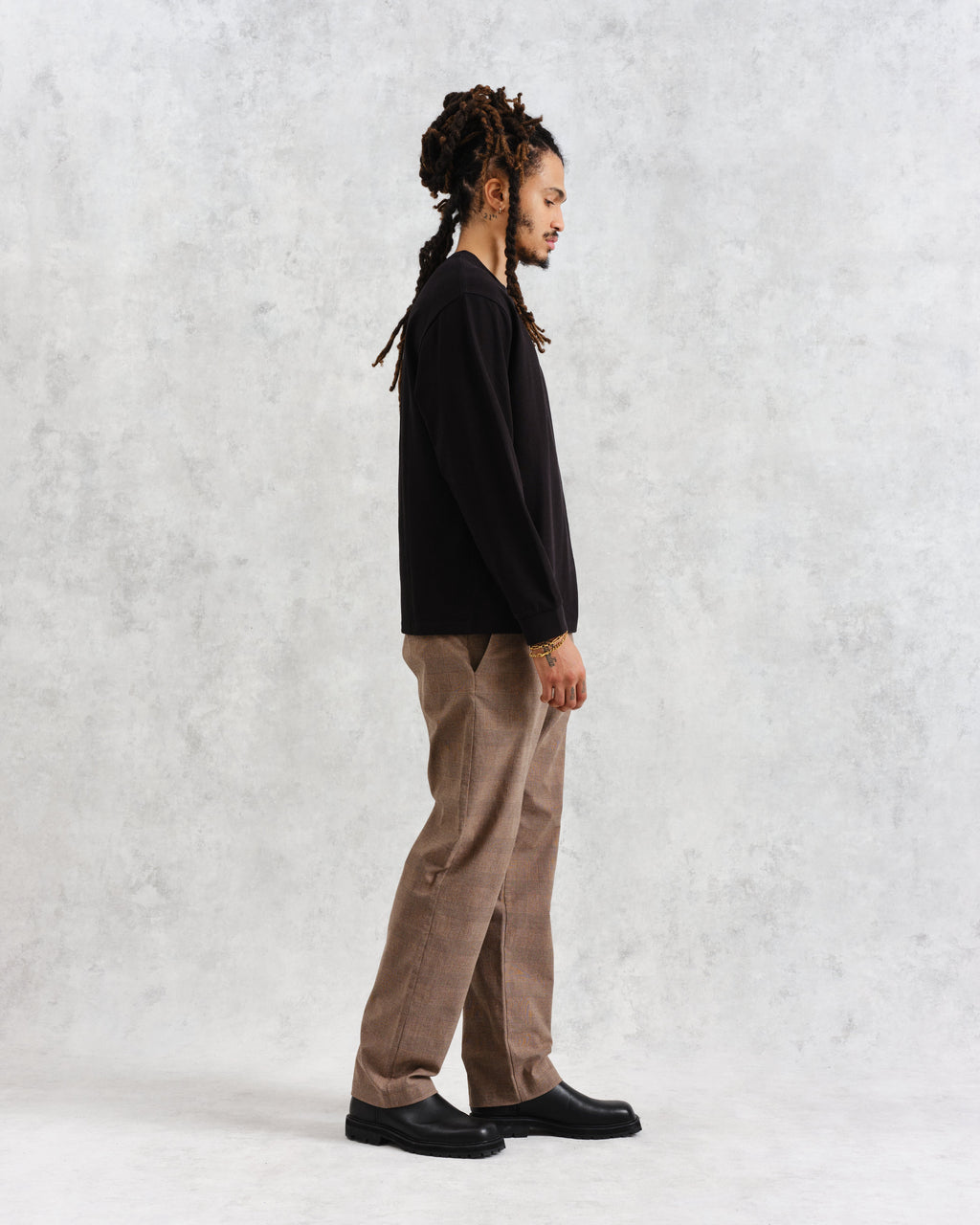 Hayden - Black Textured Organic Cotton Long Sleeve T-Shirt