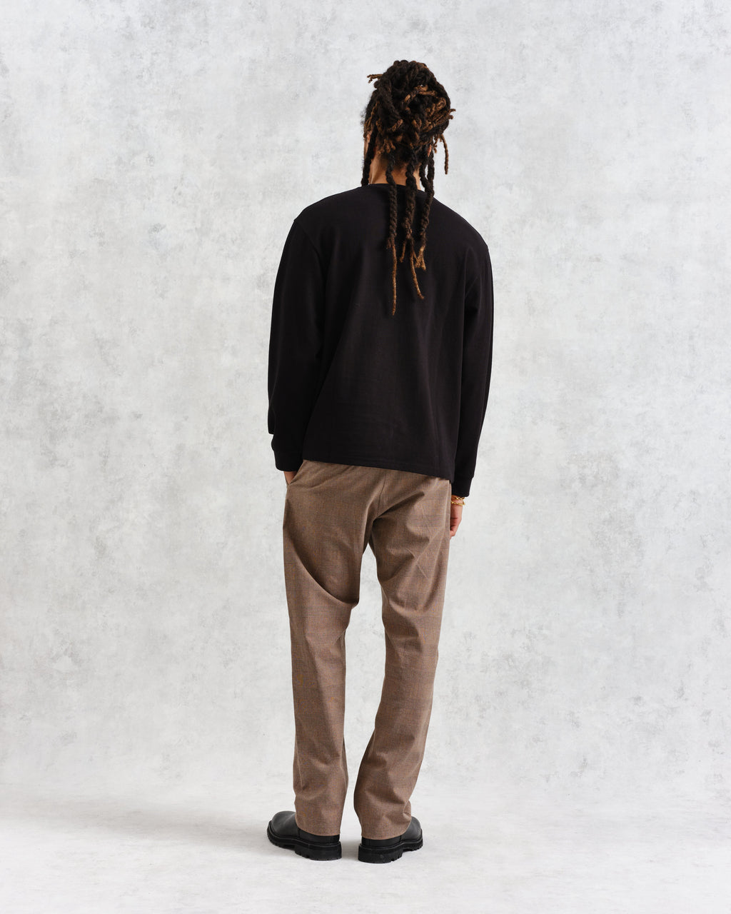 Hayden - Black Textured Organic Cotton Long Sleeve T-Shirt