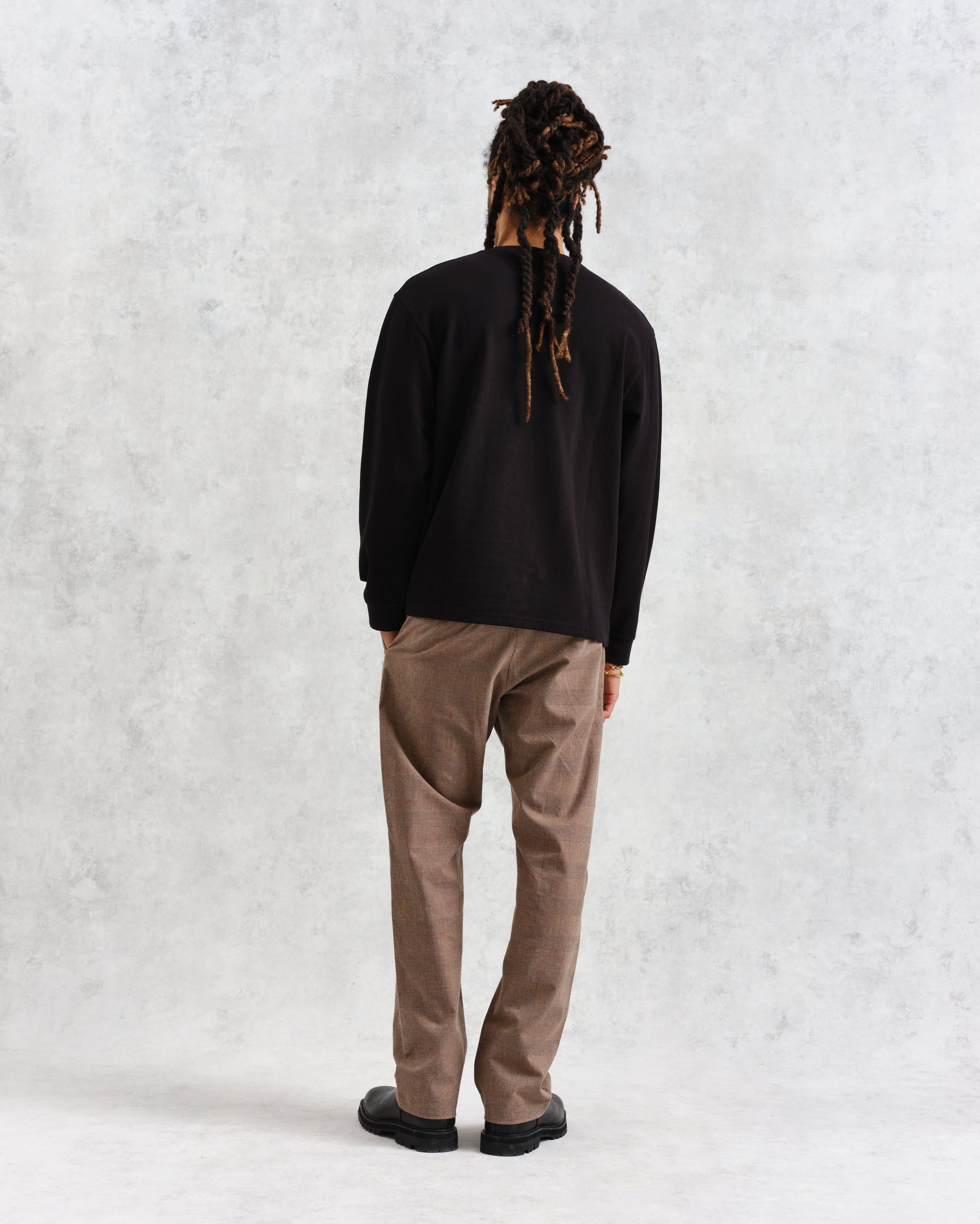 Hayden - Black Textured Organic Cotton Long Sleeve T-Shirt