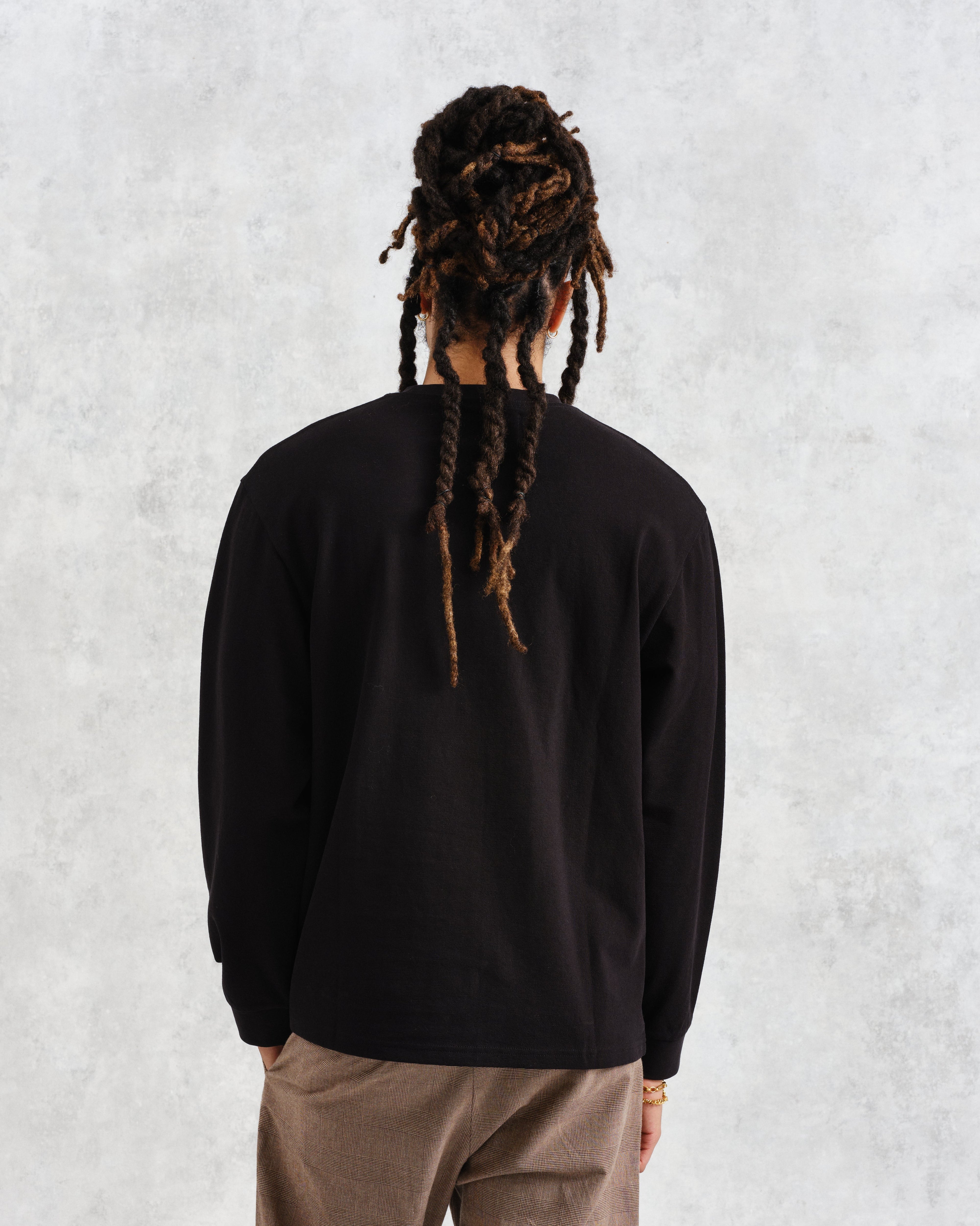 Hayden - Black Textured Organic Cotton Long Sleeve T-Shirt