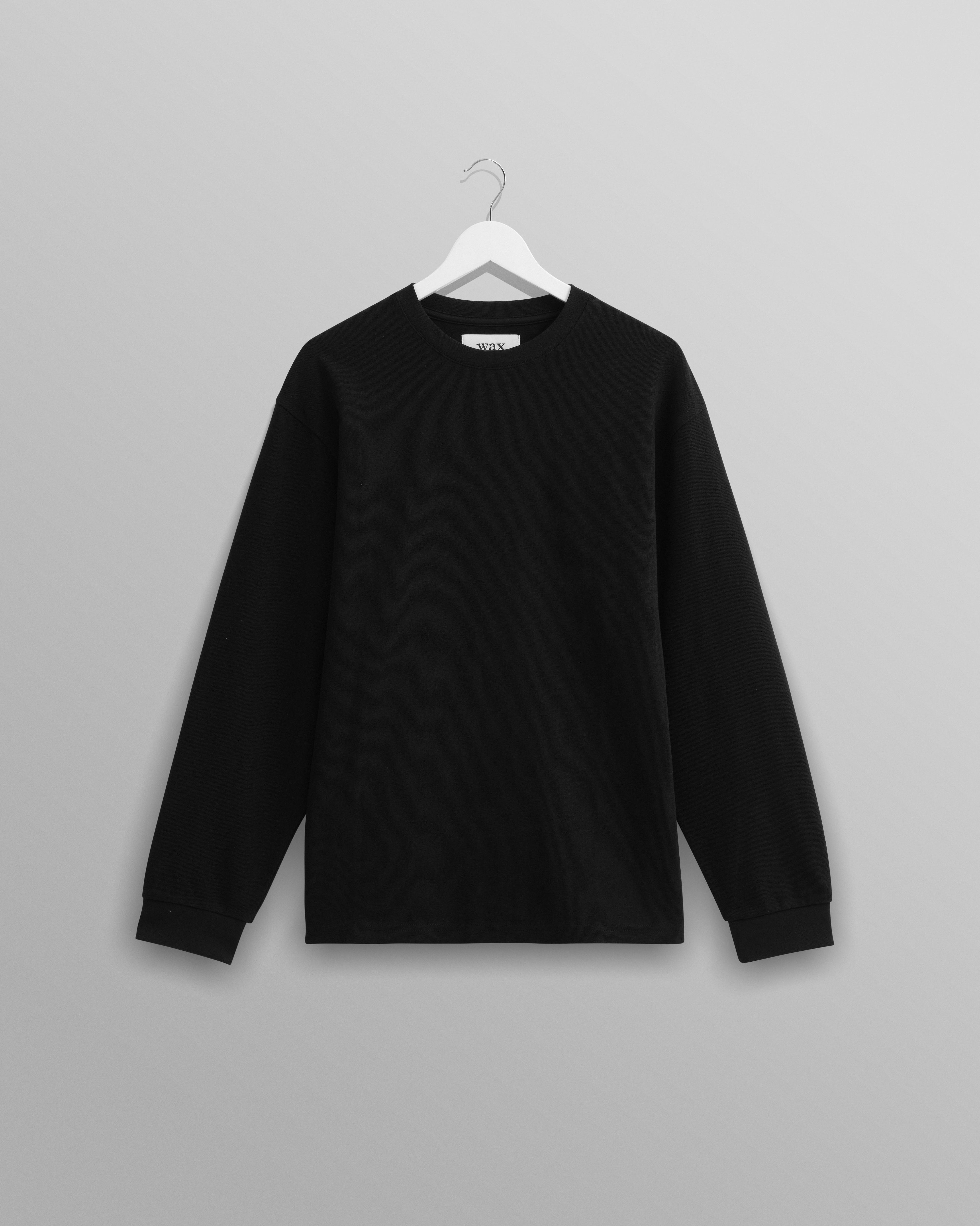 Hayden - Black Textured Organic Cotton Long Sleeve T-Shirt