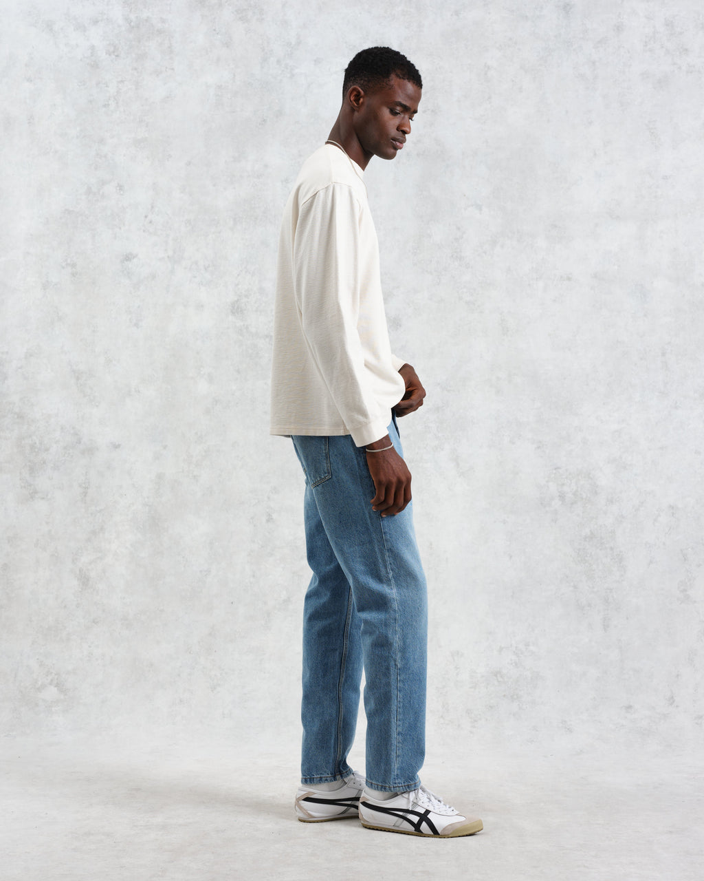 Hayden - Ecru Textured Organic Cotton Long Sleeve T-Shirt
