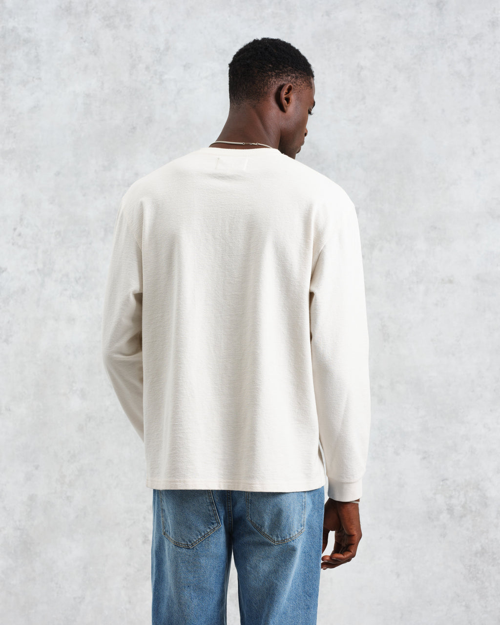 Hayden - Ecru Textured Organic Cotton Long Sleeve T-Shirt