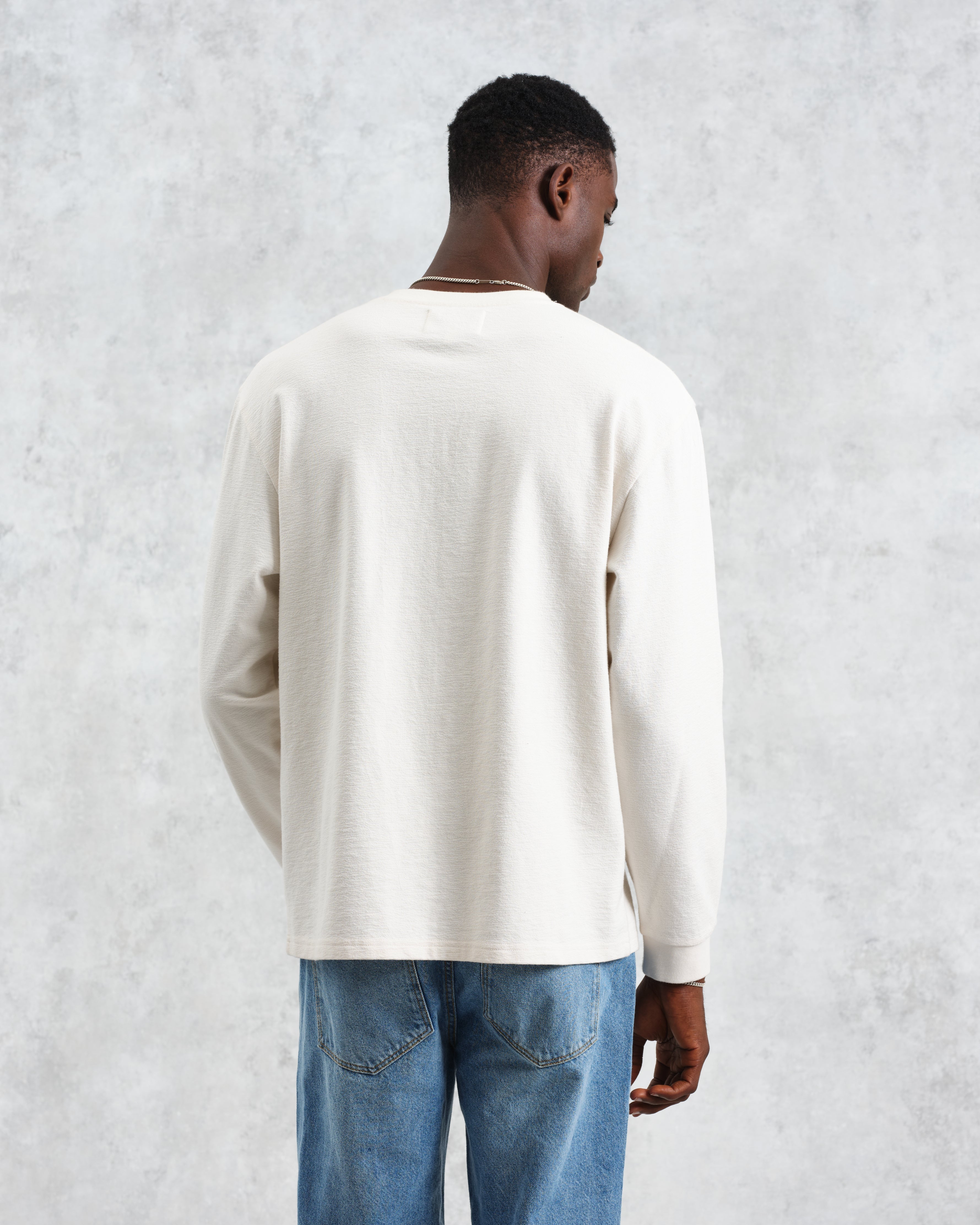 Hayden - Ecru Textured Organic Cotton Long Sleeve T-Shirt